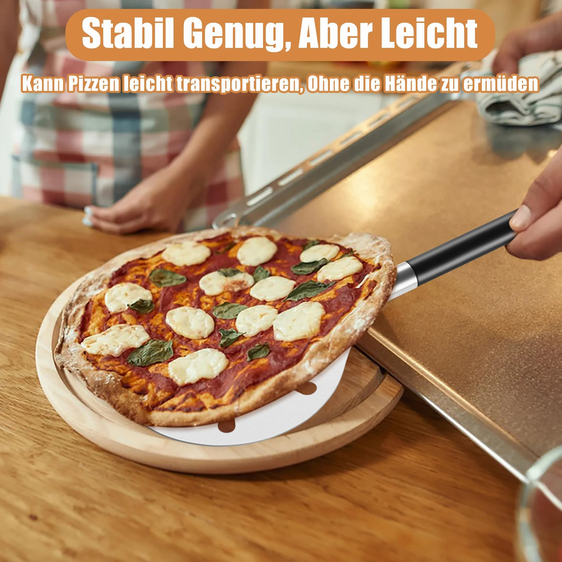 Łopatka do pizzy ze stali nierdzewnej Joyfair 17,8 cm perforowana długi uchwyt