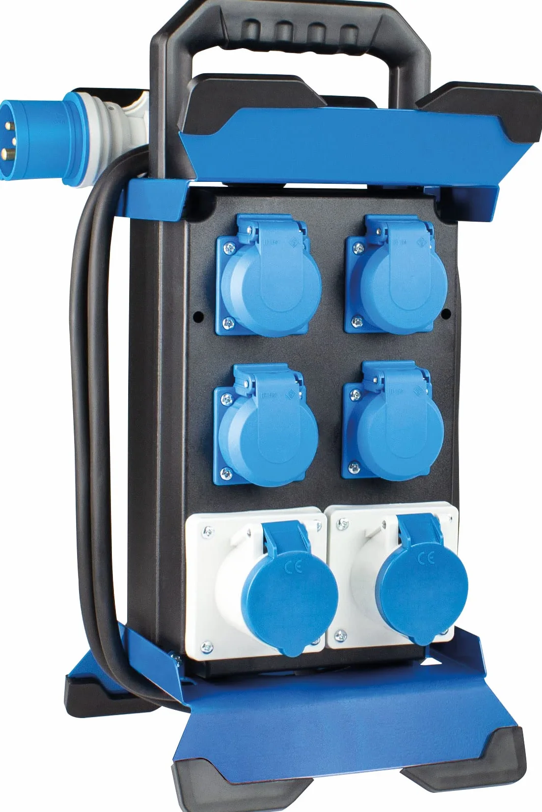 as – Schwabe Tragbarer CEE-Stromverteiler Stecky 14, CEE-Stecker + 4 Schutzkontakt-Dosen + 2 CEE-Buchsen, Mobiler Stromverteilerkasten, Verteilerdose für den Outdoor-Bereich, IP44, Made in EU, 60869