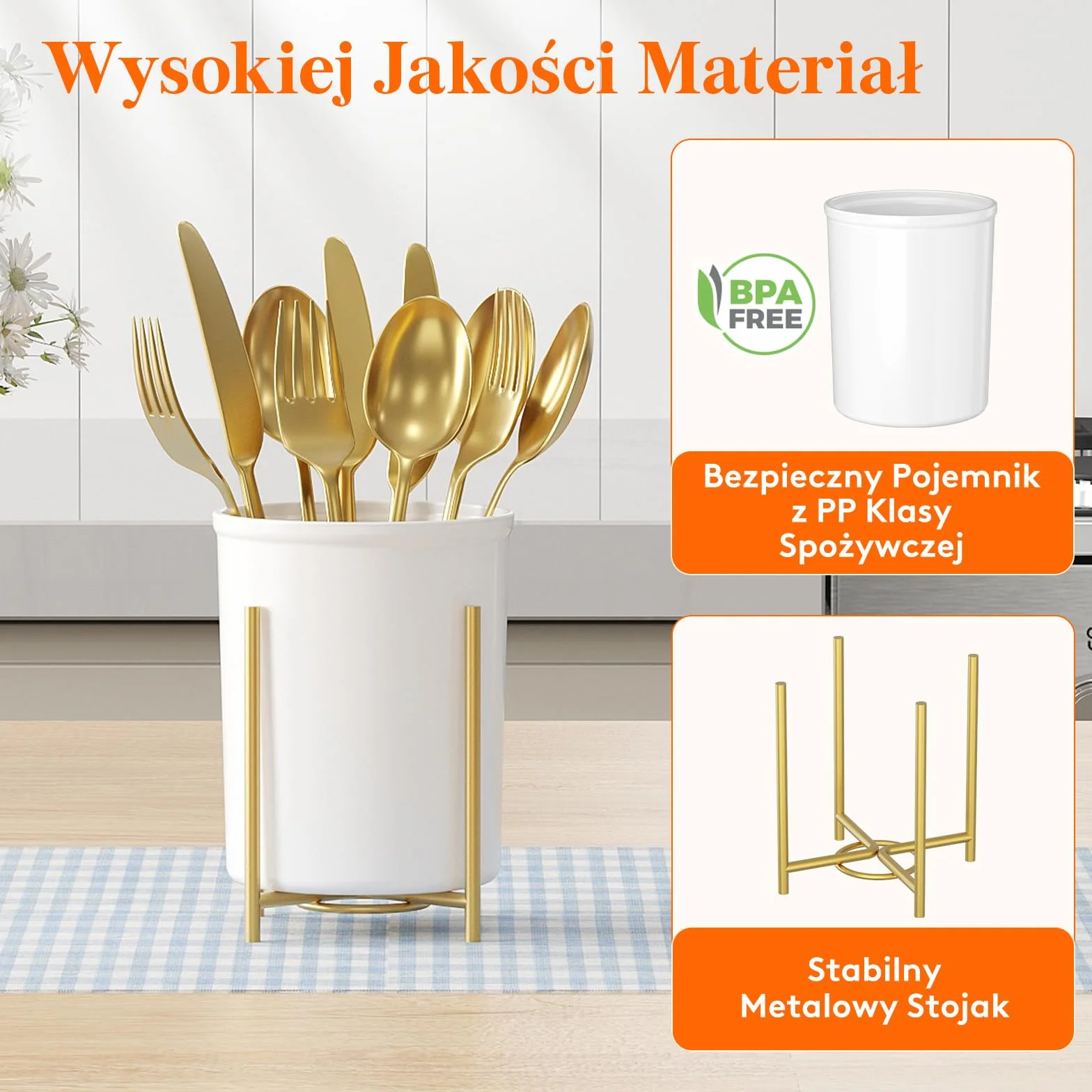 Lifewit Pojemnik na Przybory Kuchenne z Metalowym Uchwytem