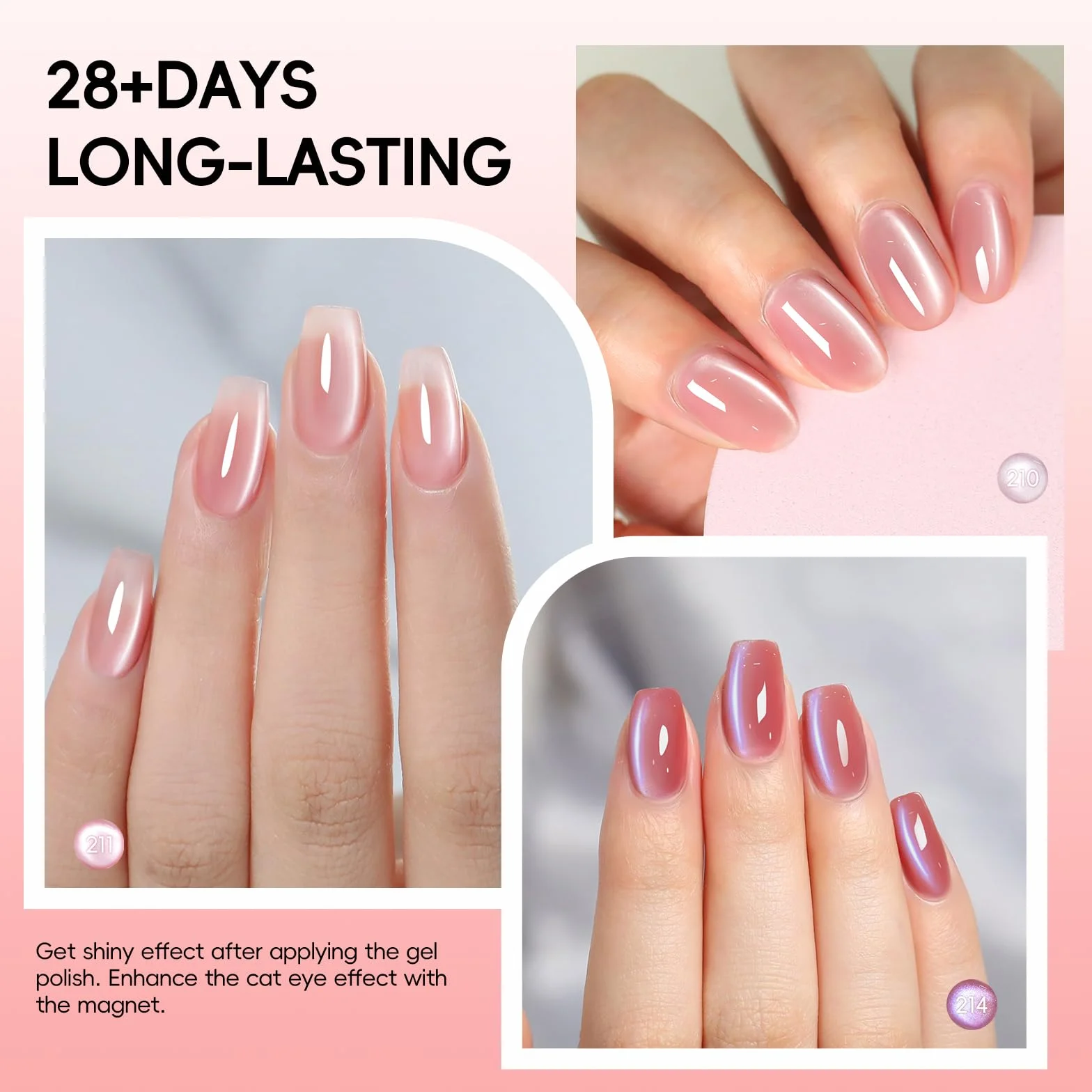 PEACECOLOR Lakier do paznokci UV Cat Eye, 6 szt. 10 ml Różowy lakier żelowy z magnesem Soak Off Cat Eye Gel, Nail Art Manicure Salon DIY