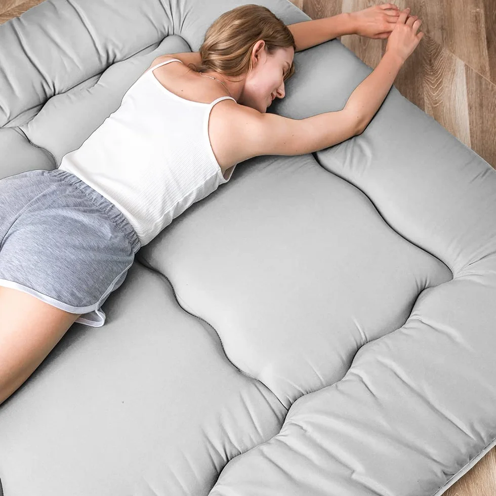 MAXYOYO Japoński materac podłogowy futon mata tatami składany zwijany rozmiar podwójny szary