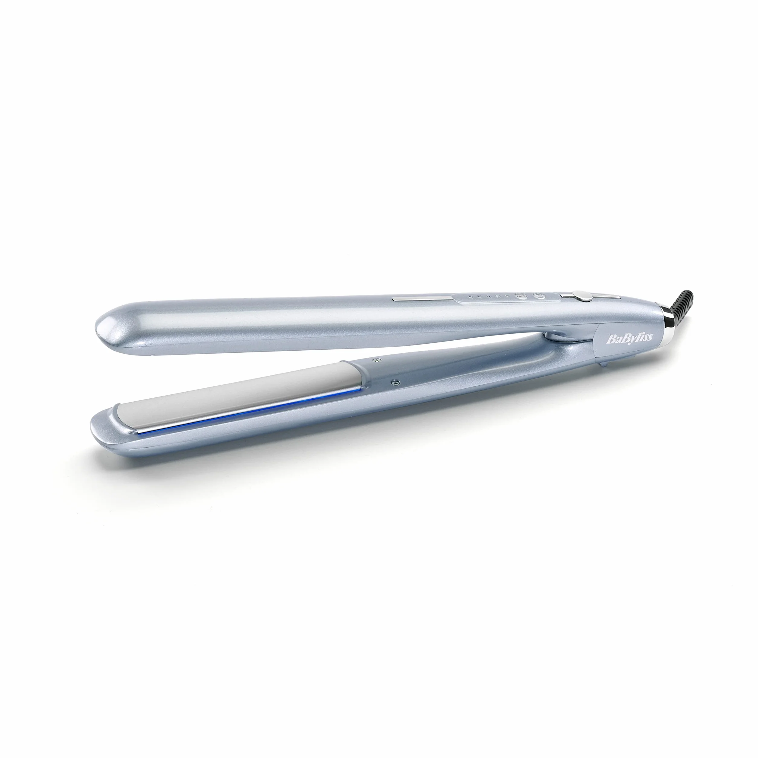 Prostownica do włosów BaByliss Hydro Fusion – podwójna technologia jonowa, efekt bez puszenia włosów, 5 ustawień temperatury, szybkie nagrzewanie, automatyczne wyłączanie – niebieska, ST573E