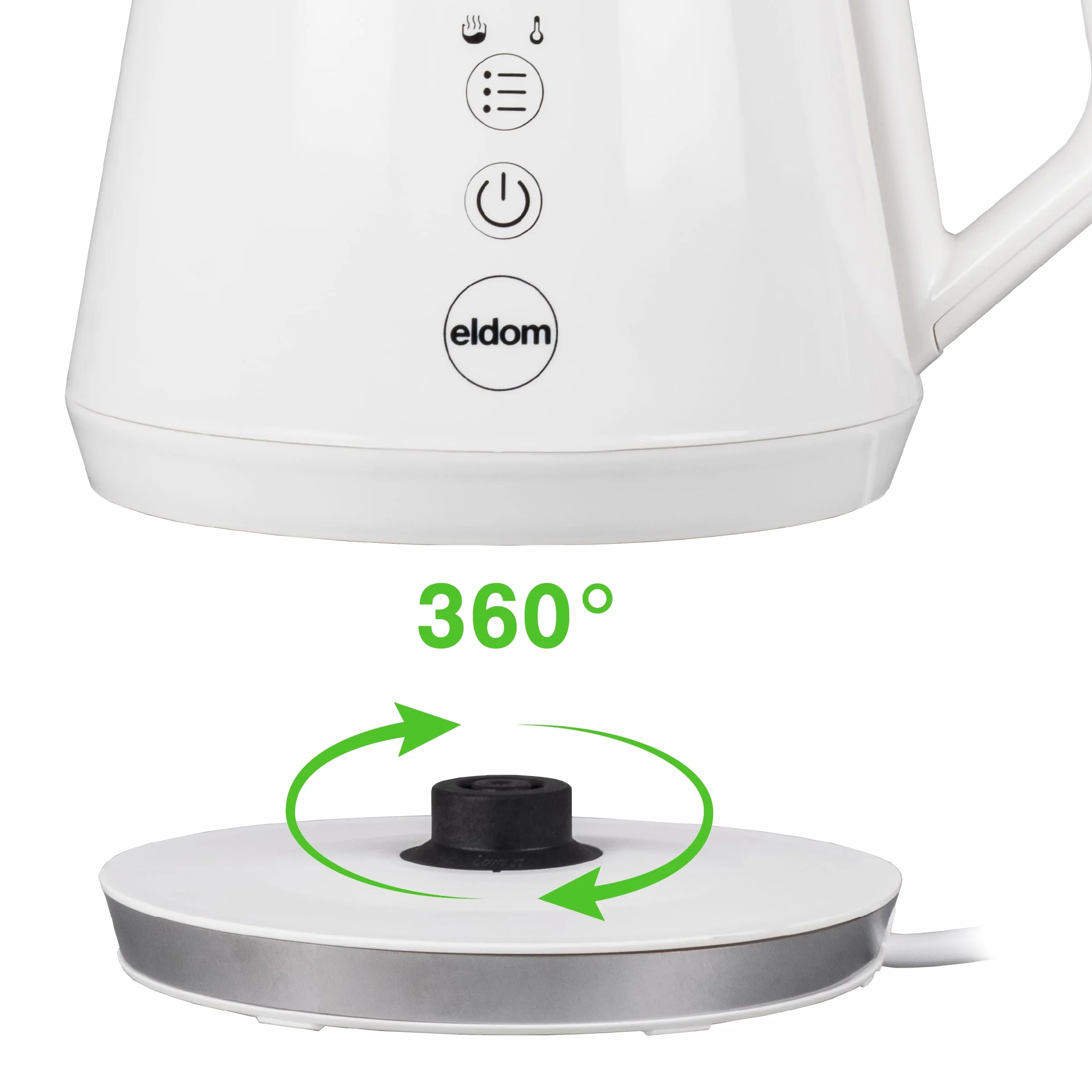 CZAJNIK ELEKTRYCZNY BEZPRZEWODOWY SZKLANY C505B Eldom, 5 zapisanych programów, pojemność 1l, mały i elegancki, szkło borokrzemowe, podstawa 360°