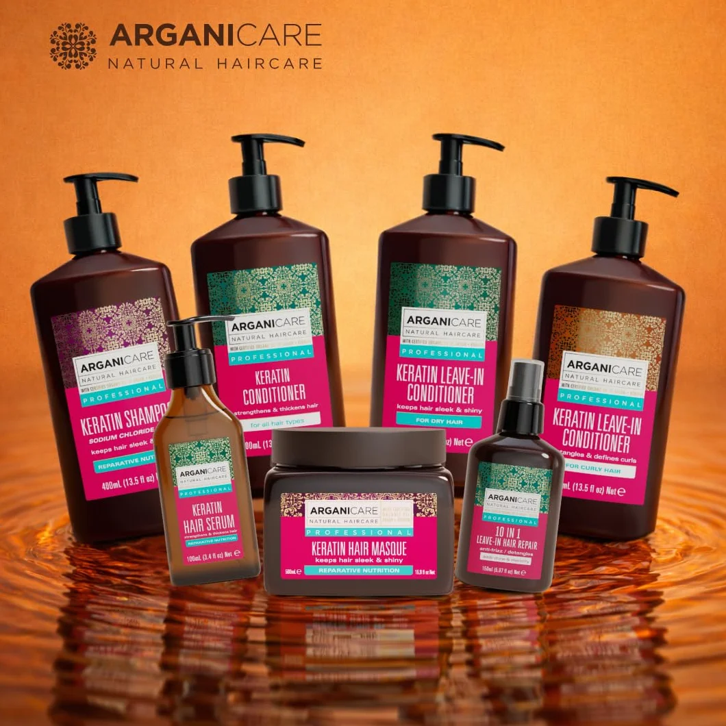 Arganicare | Seria keratynowa | SERUM REPARATACYJNE I ODŻYWCZE | Z organiczną keratyną | Wzmacnia i Chroni | Nie puszące się | Wysokie nawilżenie | Włosy suche i zniszczone | 100 ml