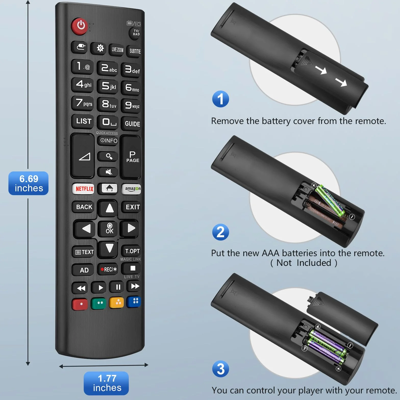 Uniwersalny zamiennik pilota do telewizora LG-Smart TV, ulepszony pilot do telewizora LG na podczerwień, AKB75095308 AKB75095307 AKB74915324, z przyciskami skrótu