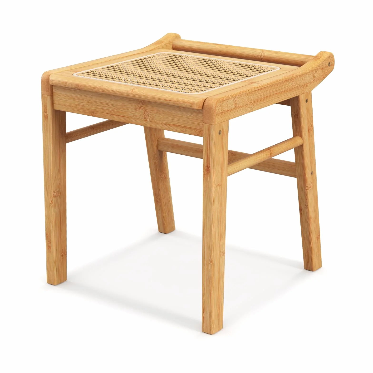 COSTWAY Taboret do siedzenia z bambusa, obciążenie do 120 kg, rattanowy, do garderoby
