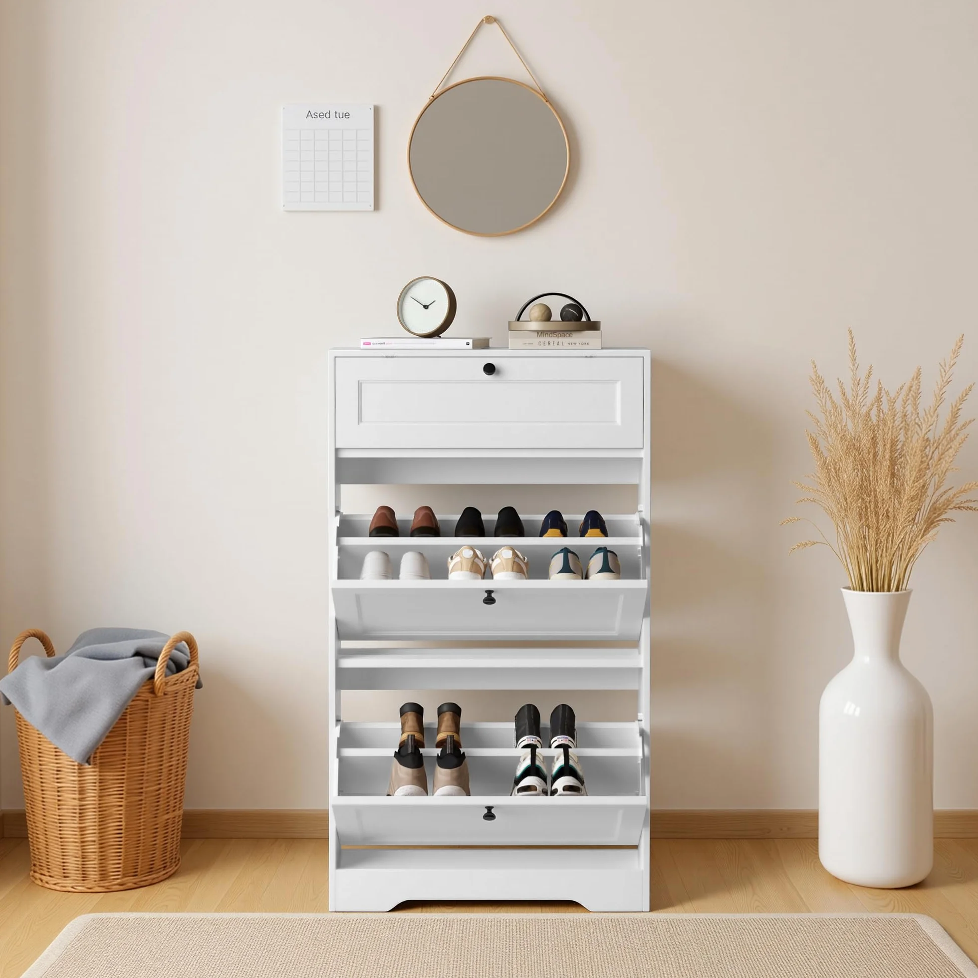 Szafka na buty Xbro 60x24x102 cm biała MDF z szufladą i drzwiami