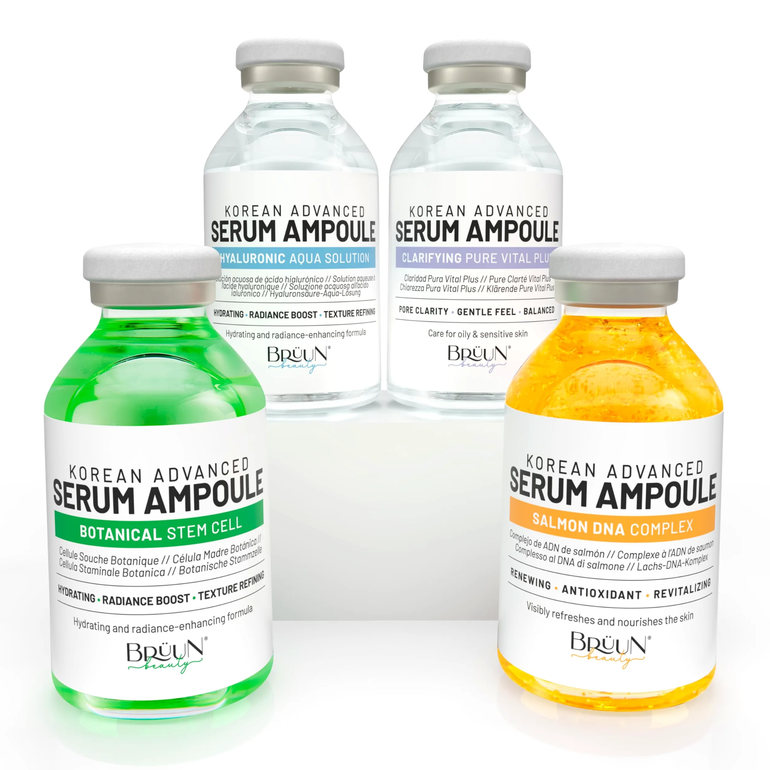 BRÜUN Advance Koreańskie Serum do mikronakłuwania, zestaw 4 różnych ampułek do twarzy i ciała (AC + SC + SD + HY Control Serums) – Use with or without Dr Pen