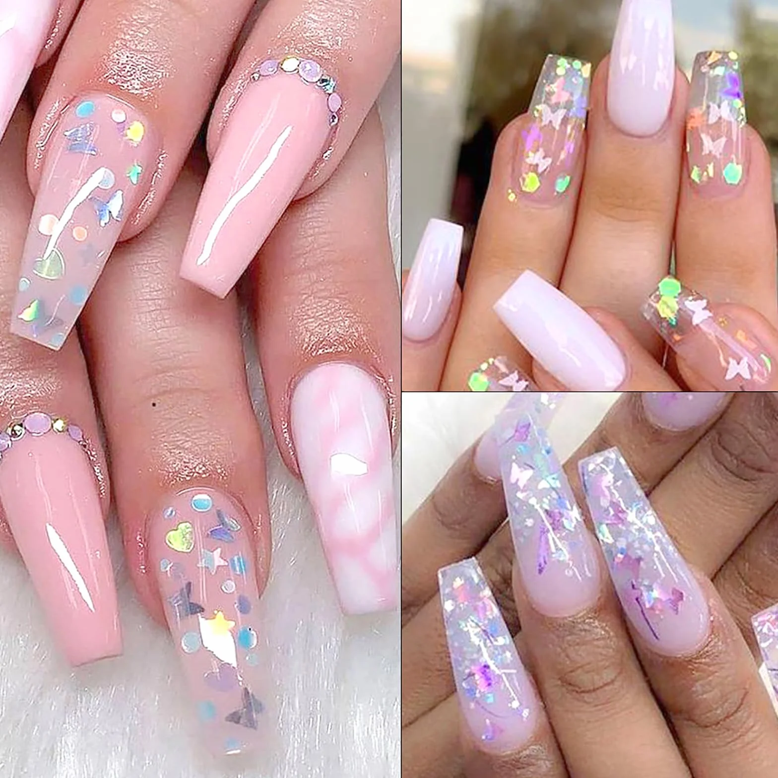 Cekiny do paznokci 3D, motyle, brokatowe cekiny, 12 kolorów, holograficzny brokat, cekiny, brokatowe