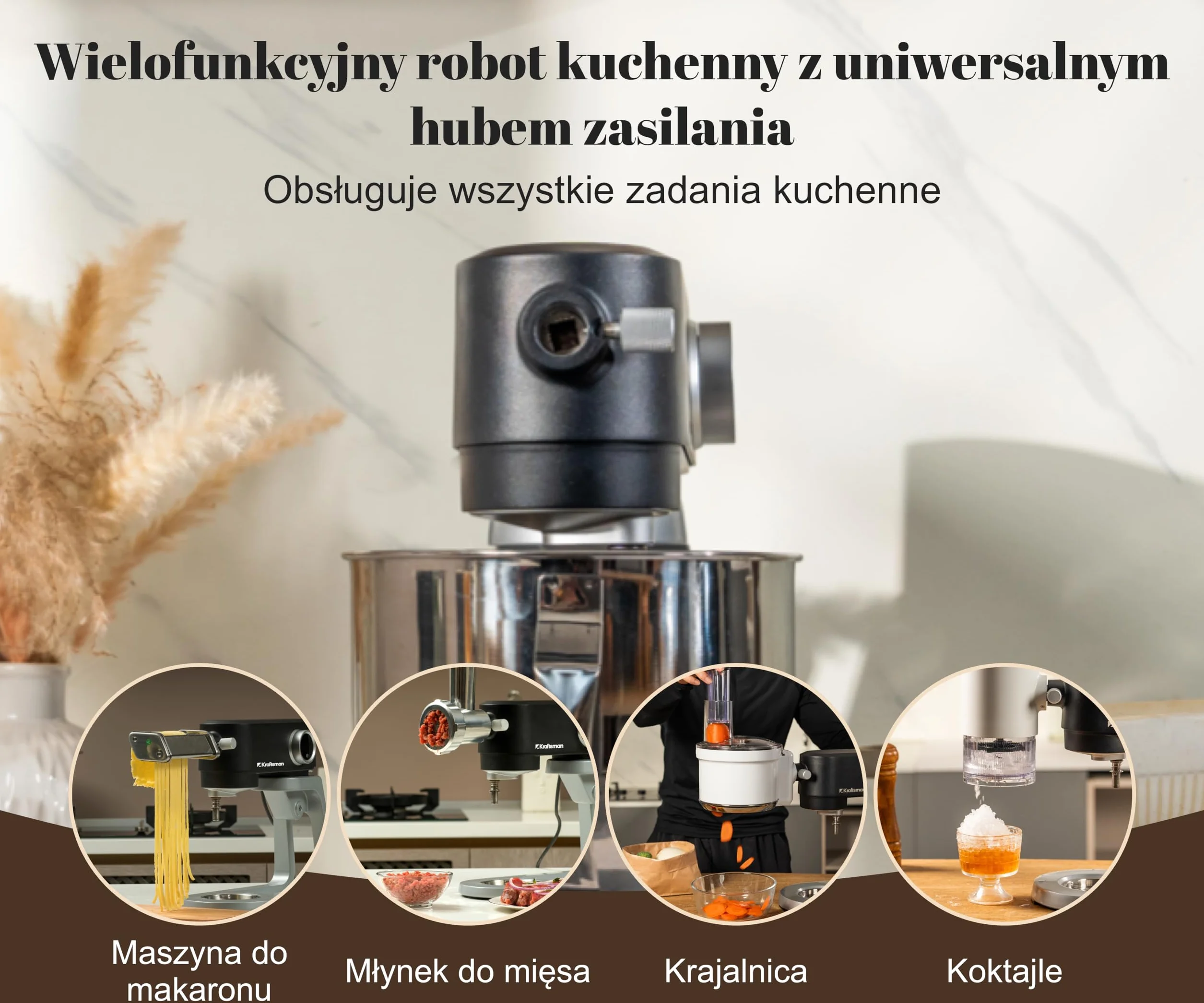 Mikser stojący 5 L Vollmetal, silnik DC z miedzi, timer LED, 8 prędkości, stal nierdzewna, czarny