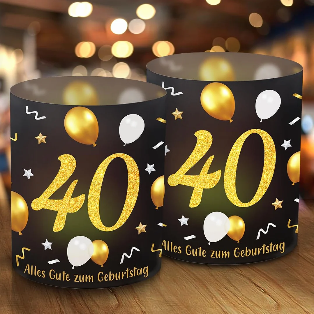 Dekoracja stołu na 40. urodziny, czarno-złote lampiony na świece Happy Birthday