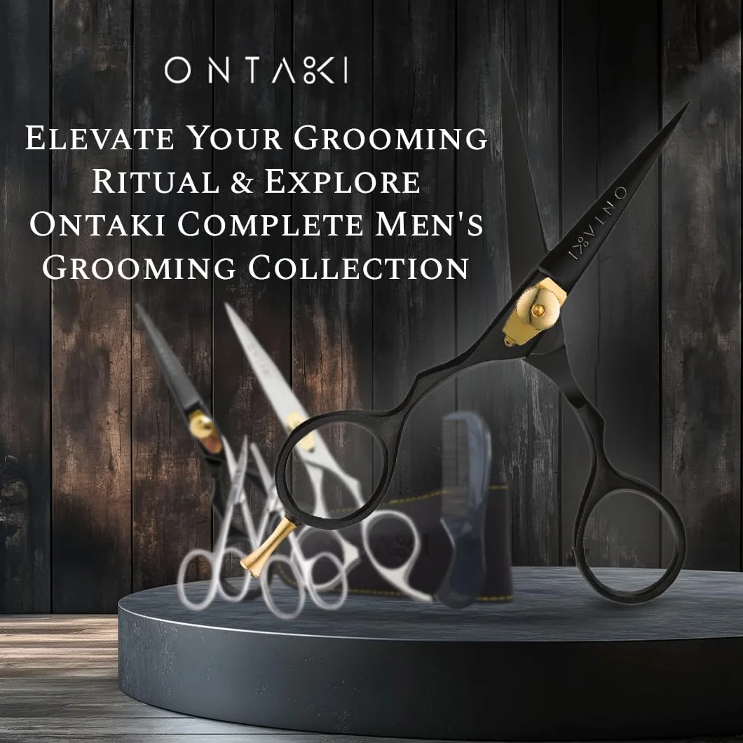 ONTAKI Premium Hand Forged Japans Steel Hair Bangs Scissors Cut Trim Groom Facial Hair Bangs (5,5 Black) Nożyczki do włosów, nożyczki fryzjerskie, nożyczki fryzjerskie (5.5" Black)