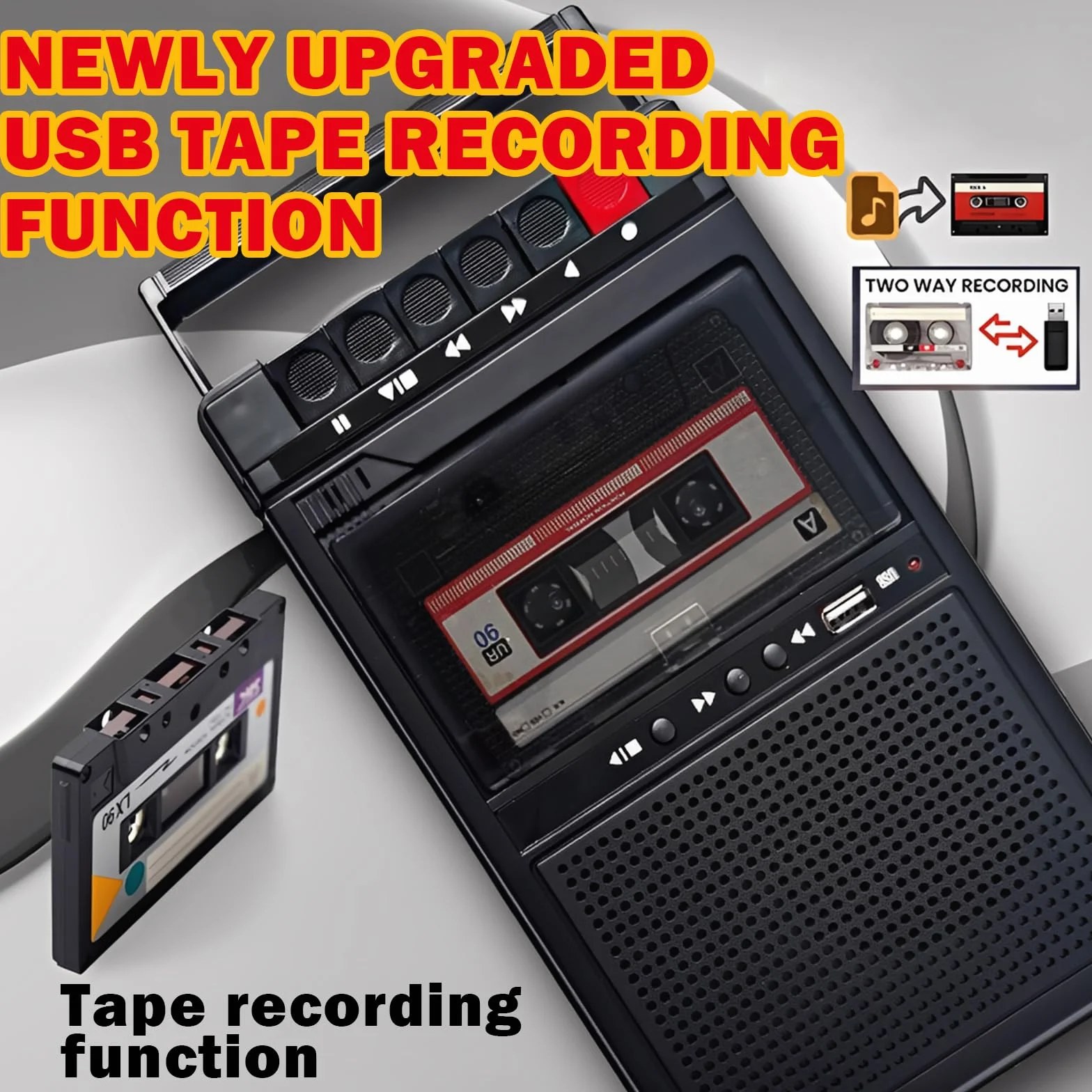 Odtwarzacz kasetowy, Bluetooth, przenośny odtwarzacz kasetowy z nagrywaniem, kaseta do muzyki MP3 przez USB/SD/PC, magnetofon kasetowy z wysuwanym uchwytem