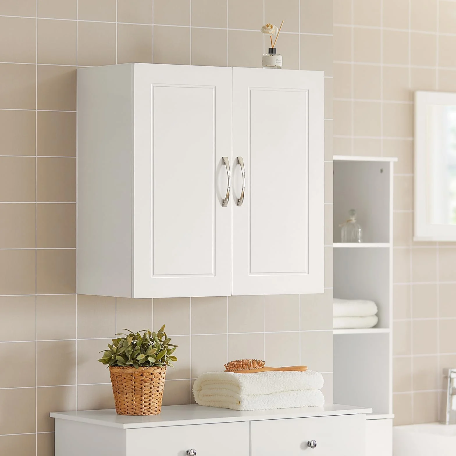 SoBuy FRG231-W szafka wisząca szafka ścienna szafka łazienkowa z dwojgiem drzwi, szafka kuchenna, szafka na lekarstwa meble łazienkowe Biały, 60 x 60 x 30 cm