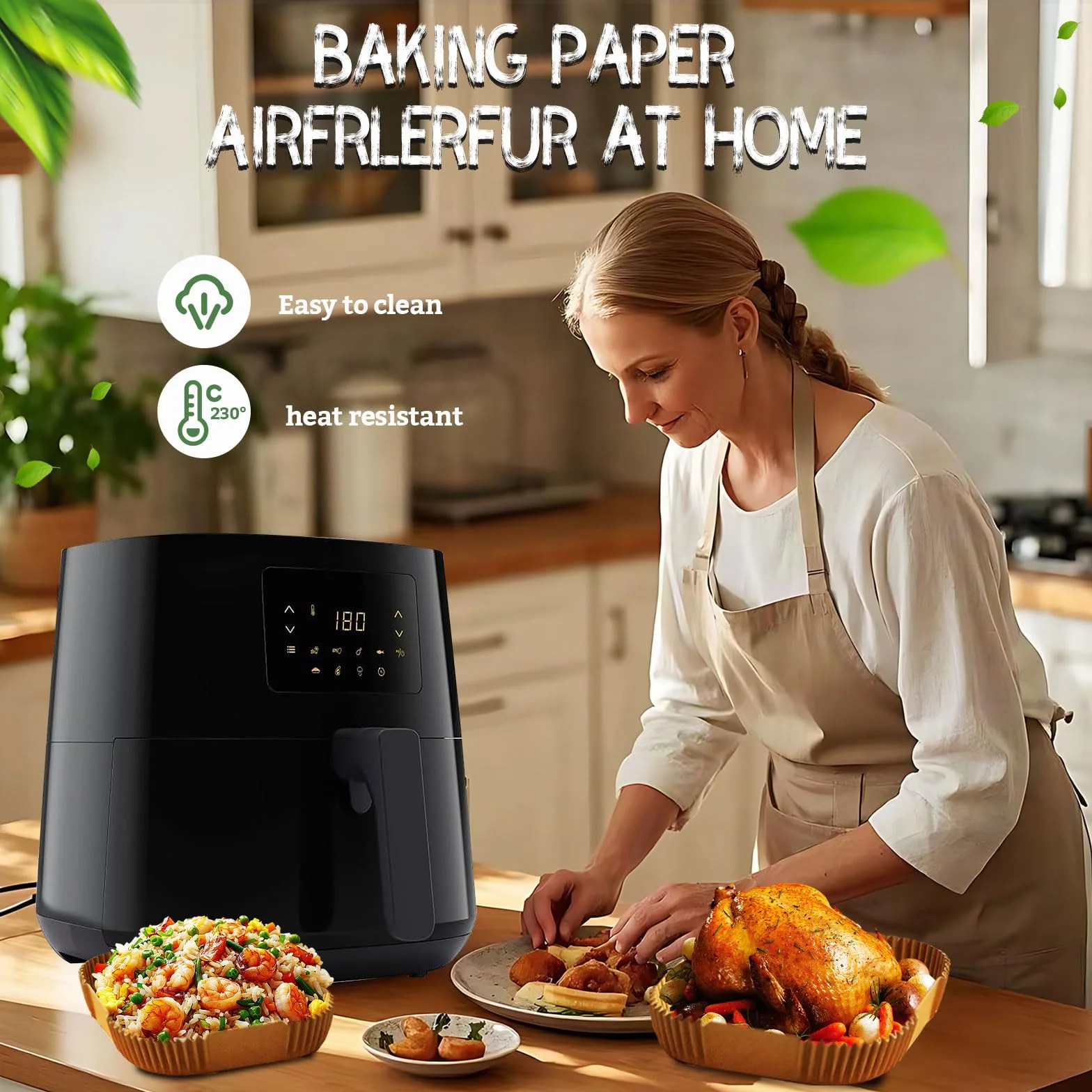 Papier do pieczenia do frytownic na gorące powietrze 110 sztuk 20-24cm 4,5L-8L