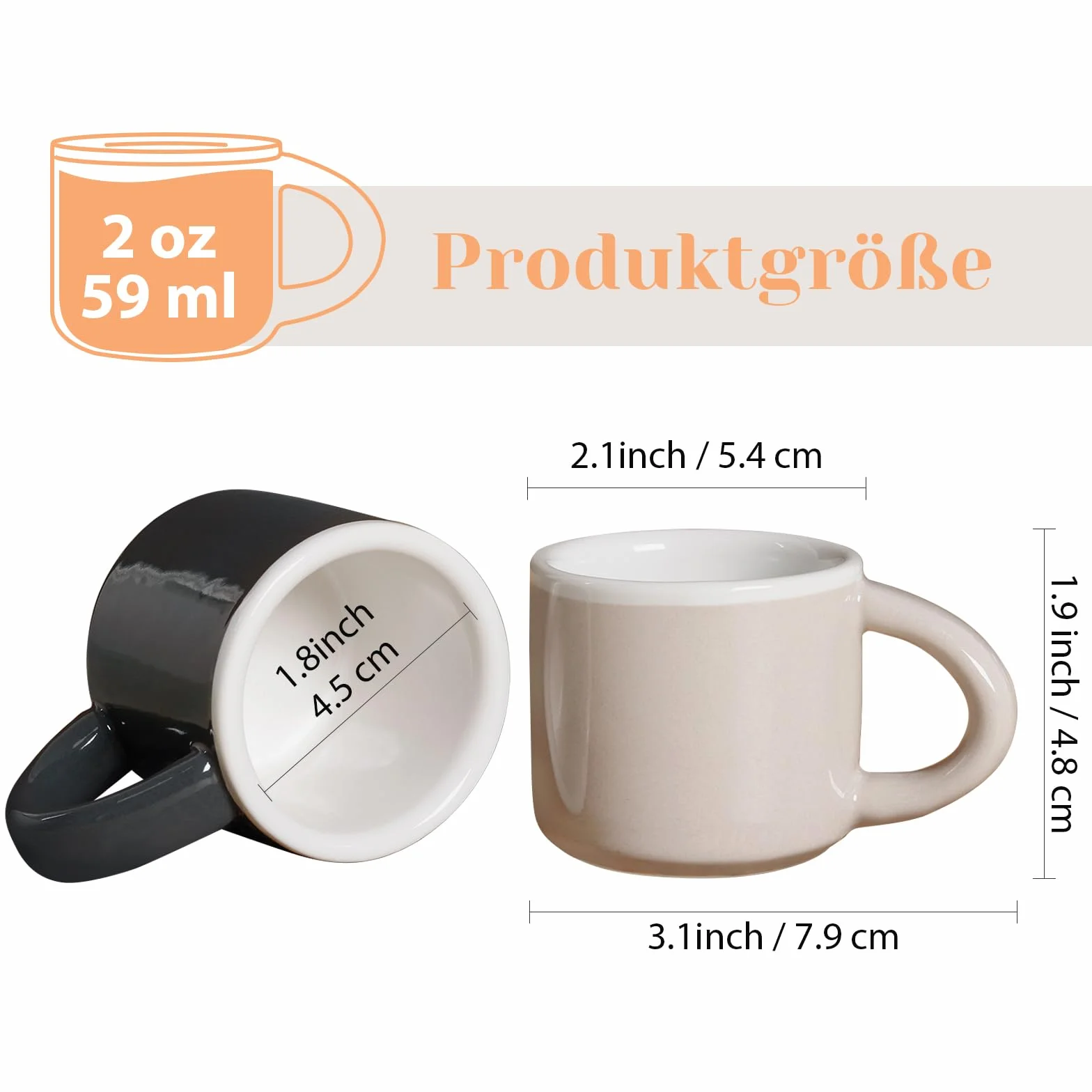 4-częściowy zestaw filiżanek do espresso, ceramiczne mini filiżanki do kawy, grube ścianki z uchwytem, idealne do kawy mokki, herbaty i mleka, idealne do domu i biura | kolorowe kubki do