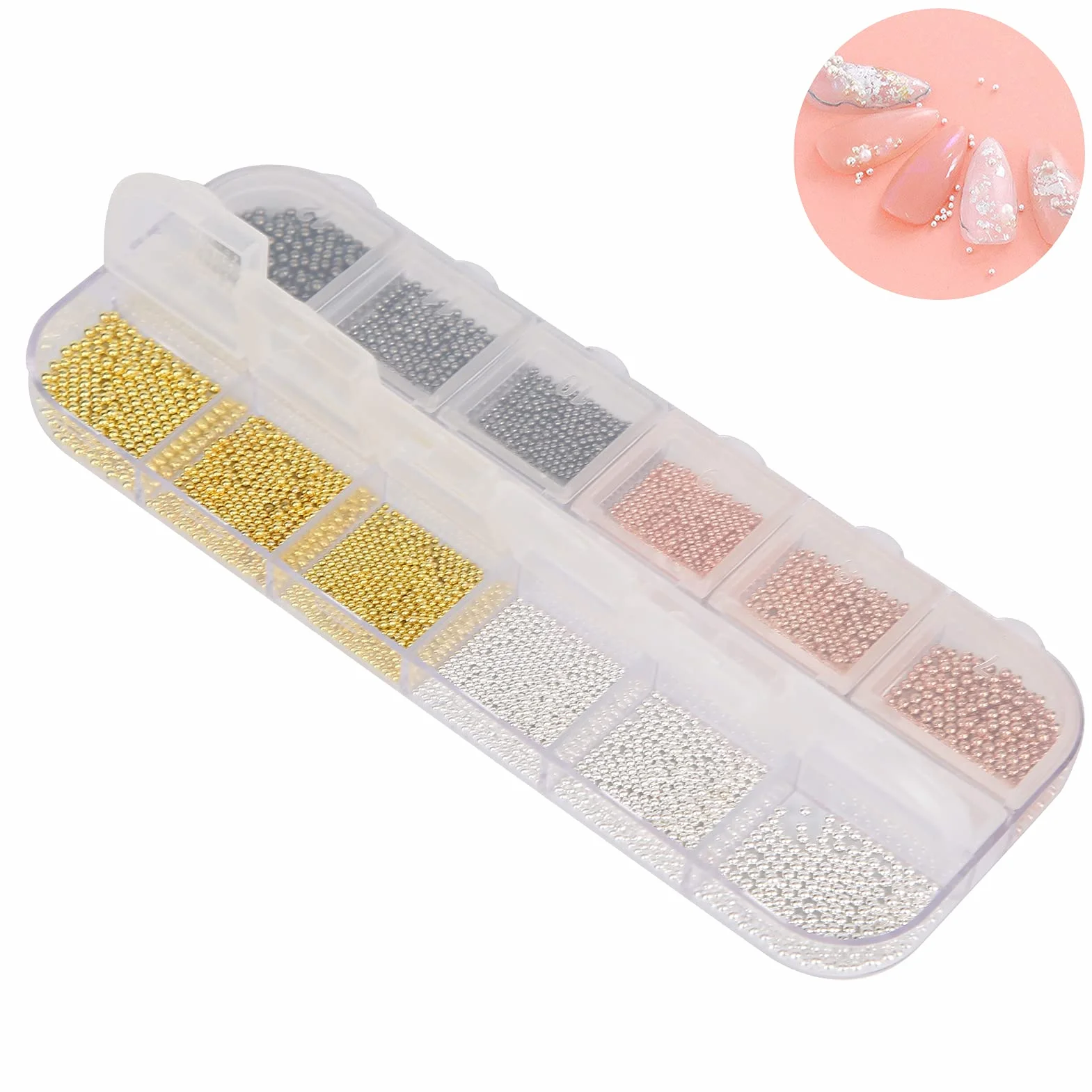 Nail Art Steel Ball Decor, Manicure DIY Ozdobne Koraliki 12 siatek Wygodne zdobienia Nail Art Ball dla profesjonalnego Specjalisty Nail Art dla kobiet(07)
