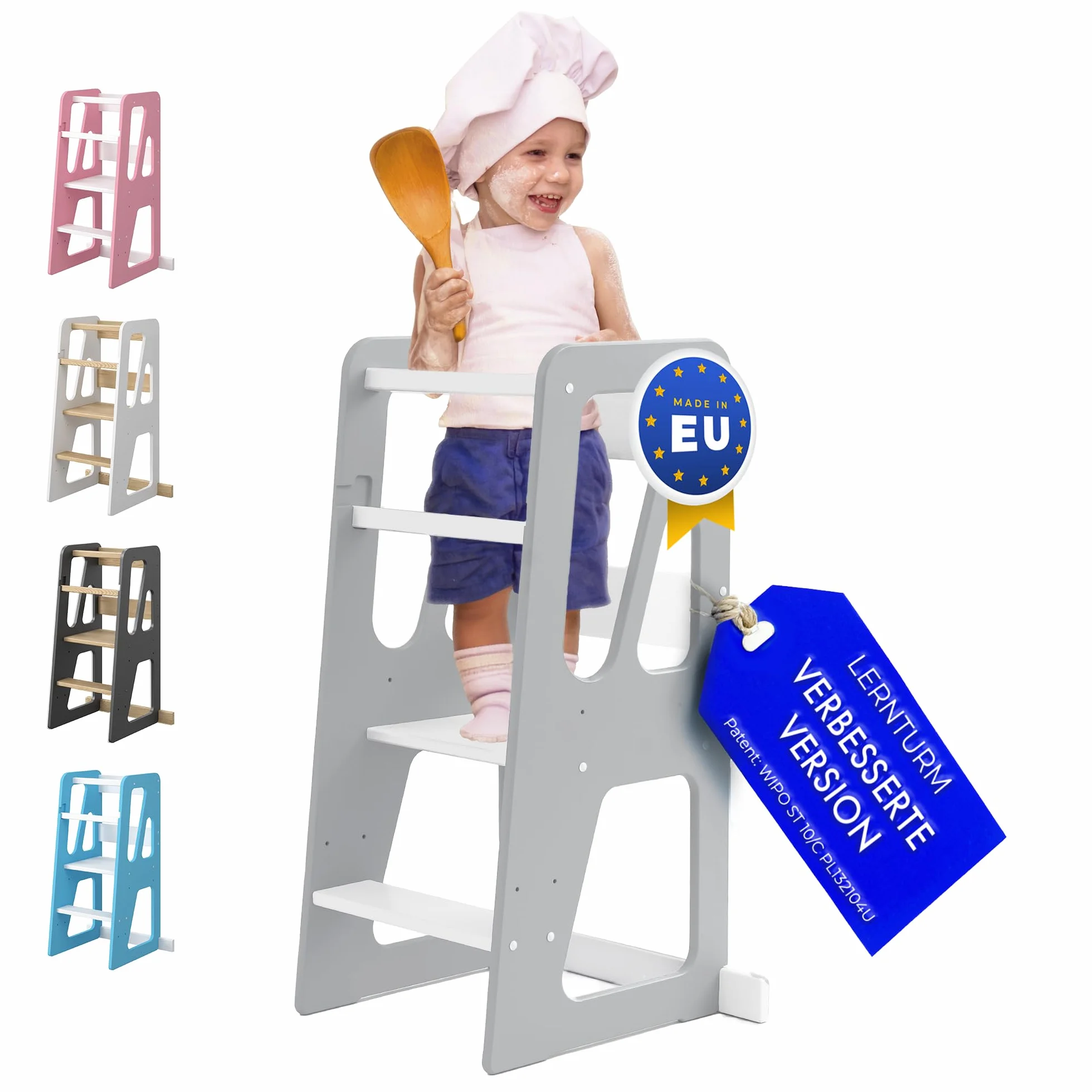 MEBLE WRÓBEL® Wieża edukacyjna Montessori z regulacją wysokości z litego drewna FSC