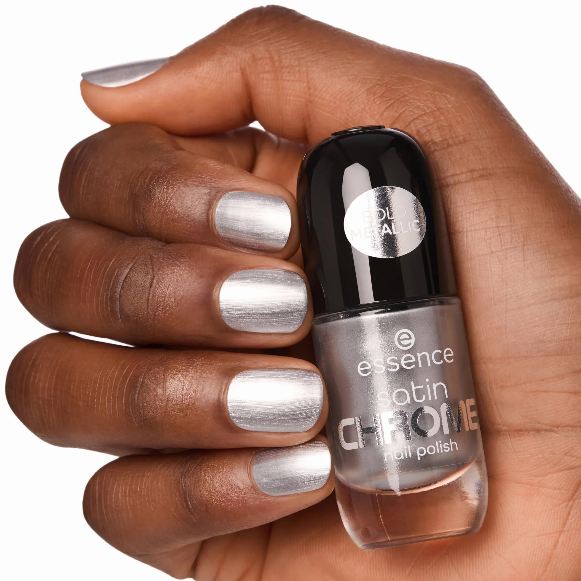 essence satynowy lakier do paznokci satin CHROME, pokrycie, wyraźny wynik, mocno napigmentowana/y, metaliczny (8ml)