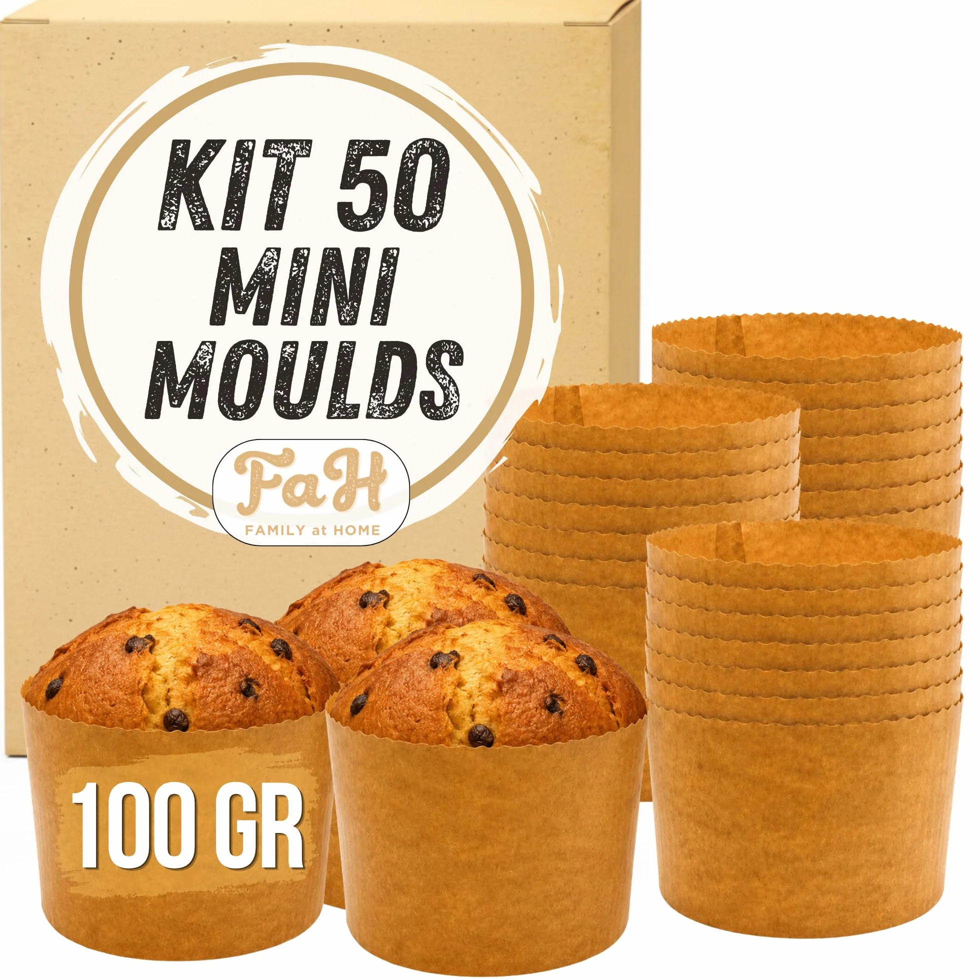 Mini formy Panettone wysoka (100 g - 50 sztuk), profesjonalny papier naturalny czysty celuloza o wysokiej gęstości, kalandrowane kształty do pieczenia dla pieczenia, odporne na ciepło 200°C