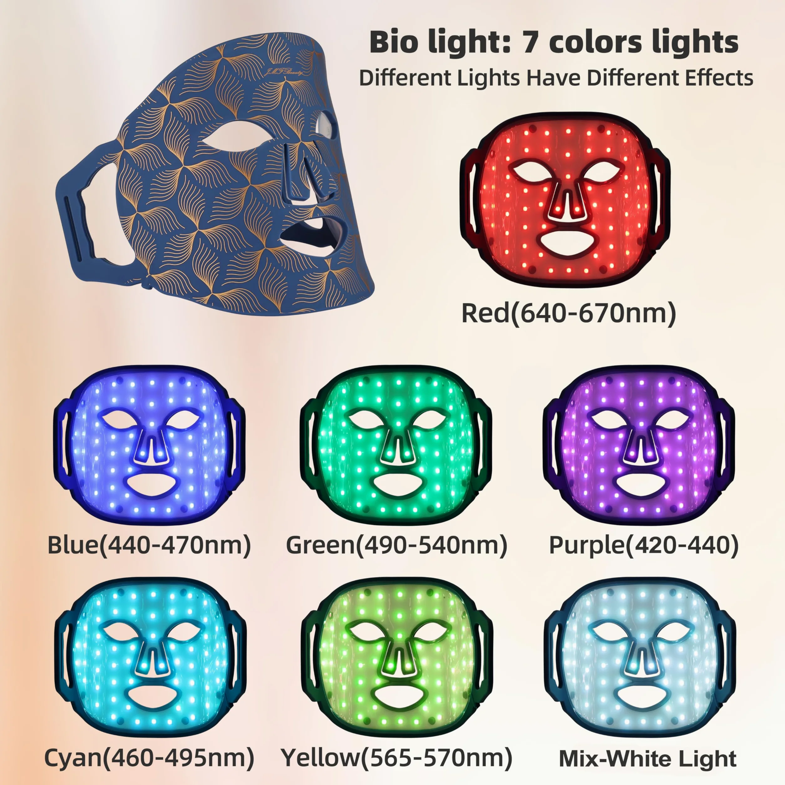 Maska na twarz LED, światło do skóry, czerwone, niebieskie, 7 kolorów, składana, silikonowa, fotonświetlna, SPA, pielęgnacja skóry, ujędrniająca, odmładzająca skórę twarzy, szyi, ciała (do