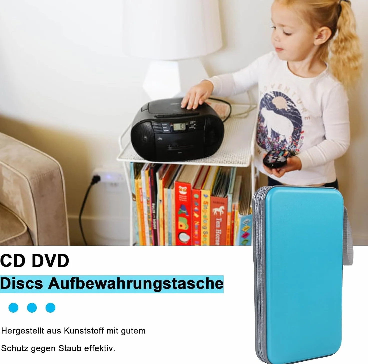 Torba do przechowywania płyt CD, DVD, do domu, samochodu, na 80 dysków, niebieska
