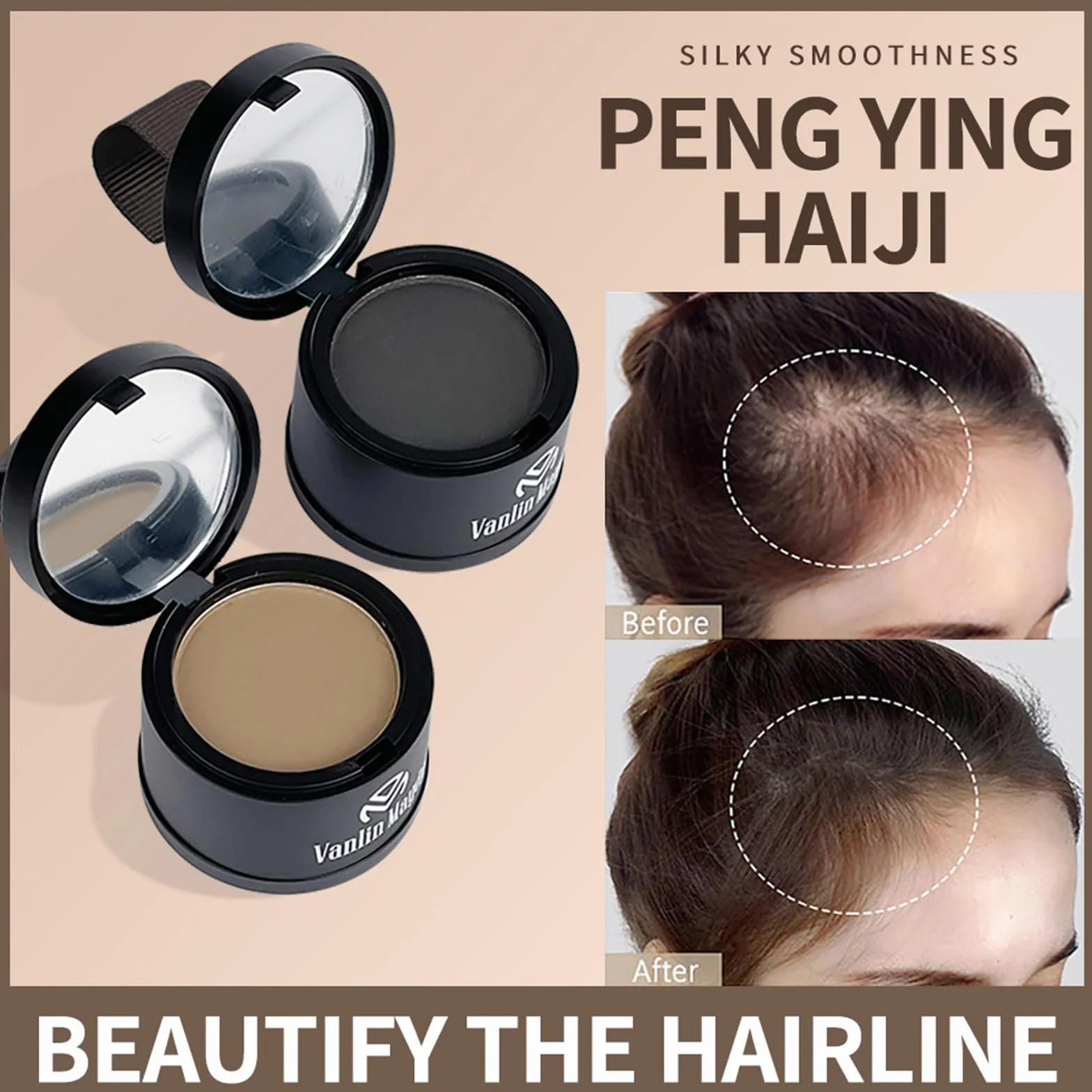 Instantly Hairline Powder, wiatroszczelny, odporny na pot, korektor do cebulek włosów, korektor do powtarzających się linii włosów, profesjonalna linia włosów z lusterkiem do puff-02 GB