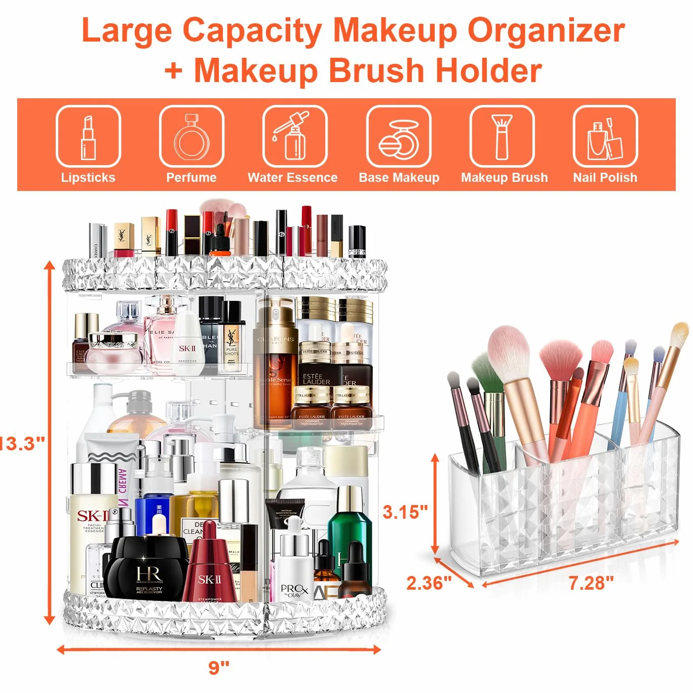 Obrotowy organizer do makijażu o 360 sztuk, organizer na pędzle do makijażu, organizer na perfumy z 6 regulowanymi warstwami, organizer do pielęgnacji skóry o dużej pojemności, organizer do makijażu