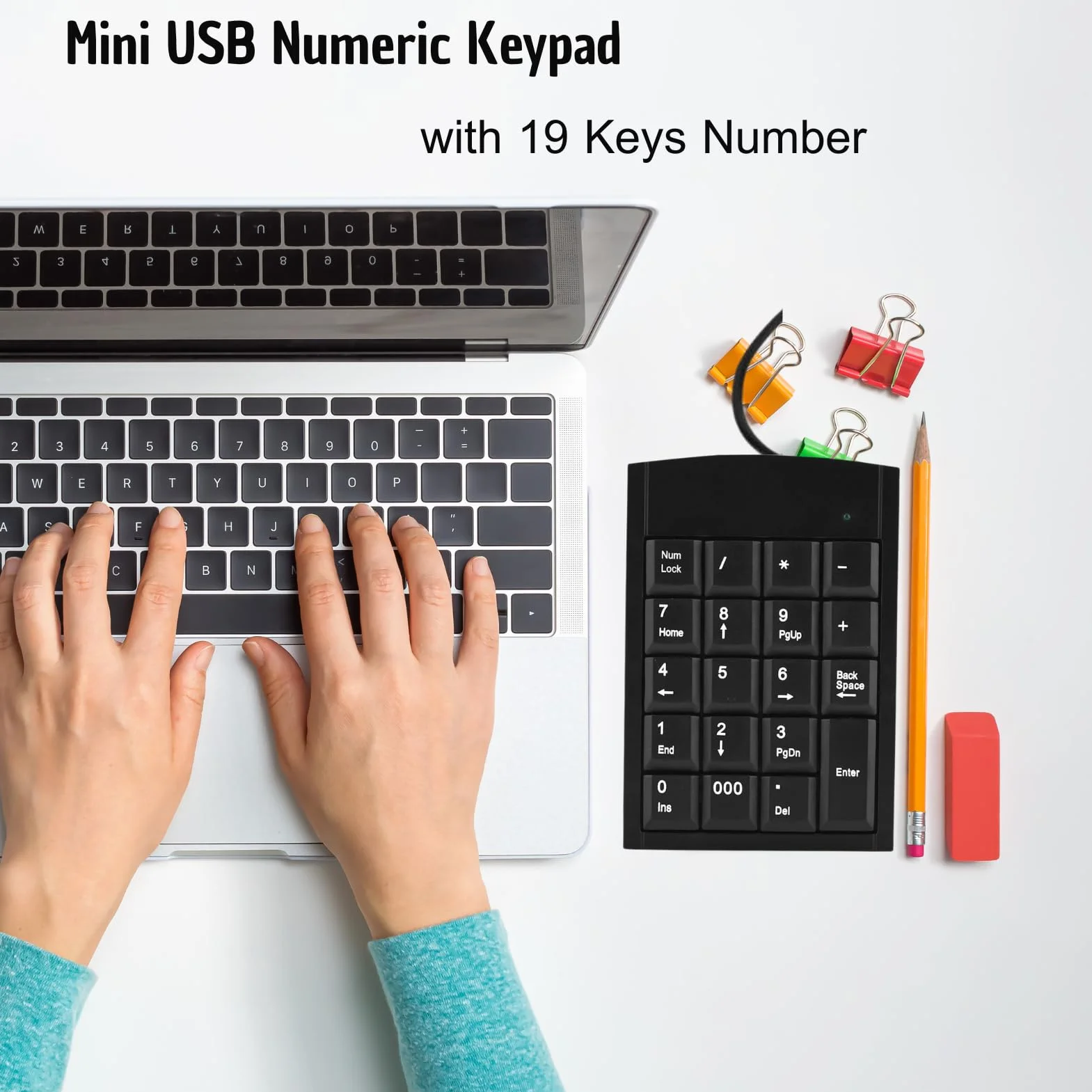 Klawiatura Numeryczna USB, Przenośna 19 Klawisz Number Pad Mini USB Numpad Numpad Keypad dla Laptopa Komputerowy Notebook Komputerowy