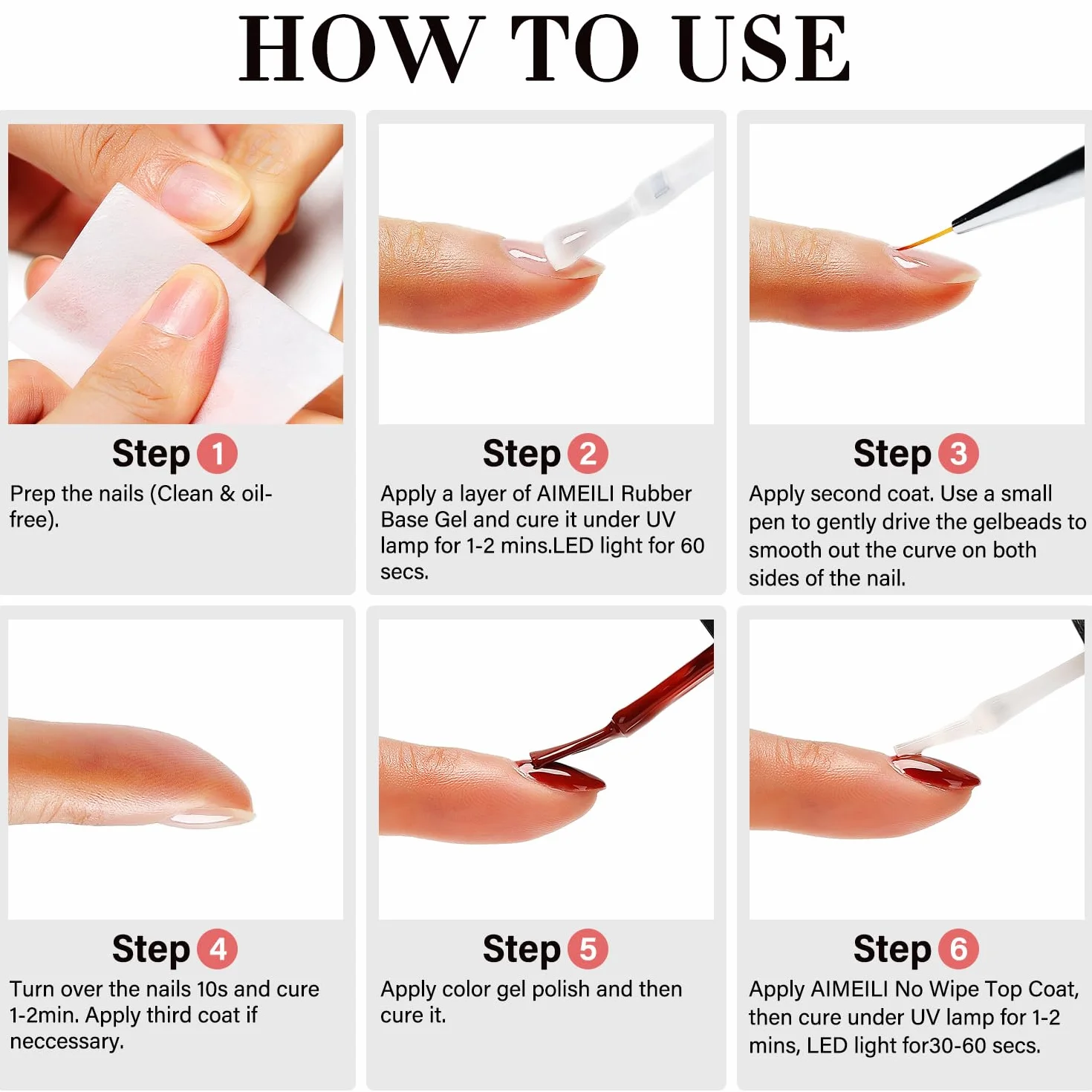 AIMEILI Top Coat No Wipe i 5 w 1 gumowy żel bazowy do paznokci, 2 x 10 ml