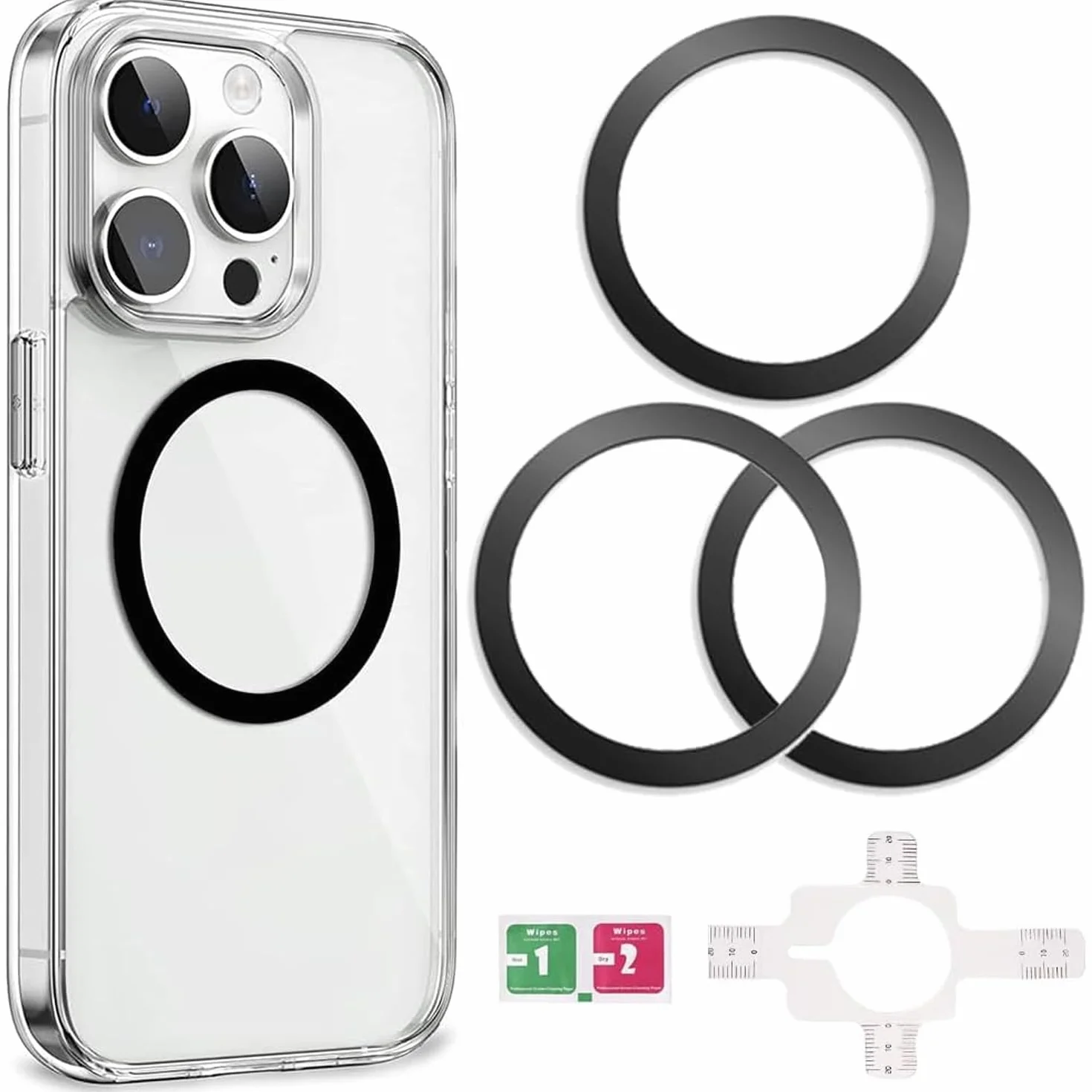 3 szt. metalowych naklejek na telefon komórkowy, kompatybilny z bezprzewodową ładowarką do iPhone'a/Samsung/Androida, metalowe pierścienie