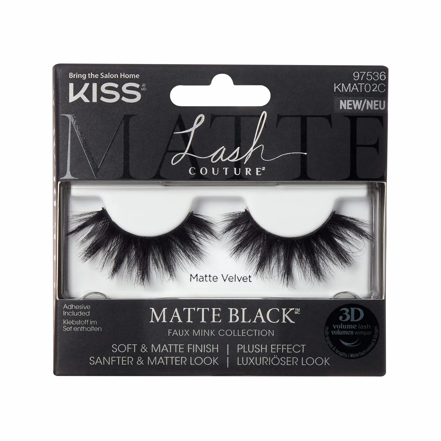 KISS sztuczne rzęsy na pasku Faux Mink 3D Matte Collection - 1 para rzę, 1 klej