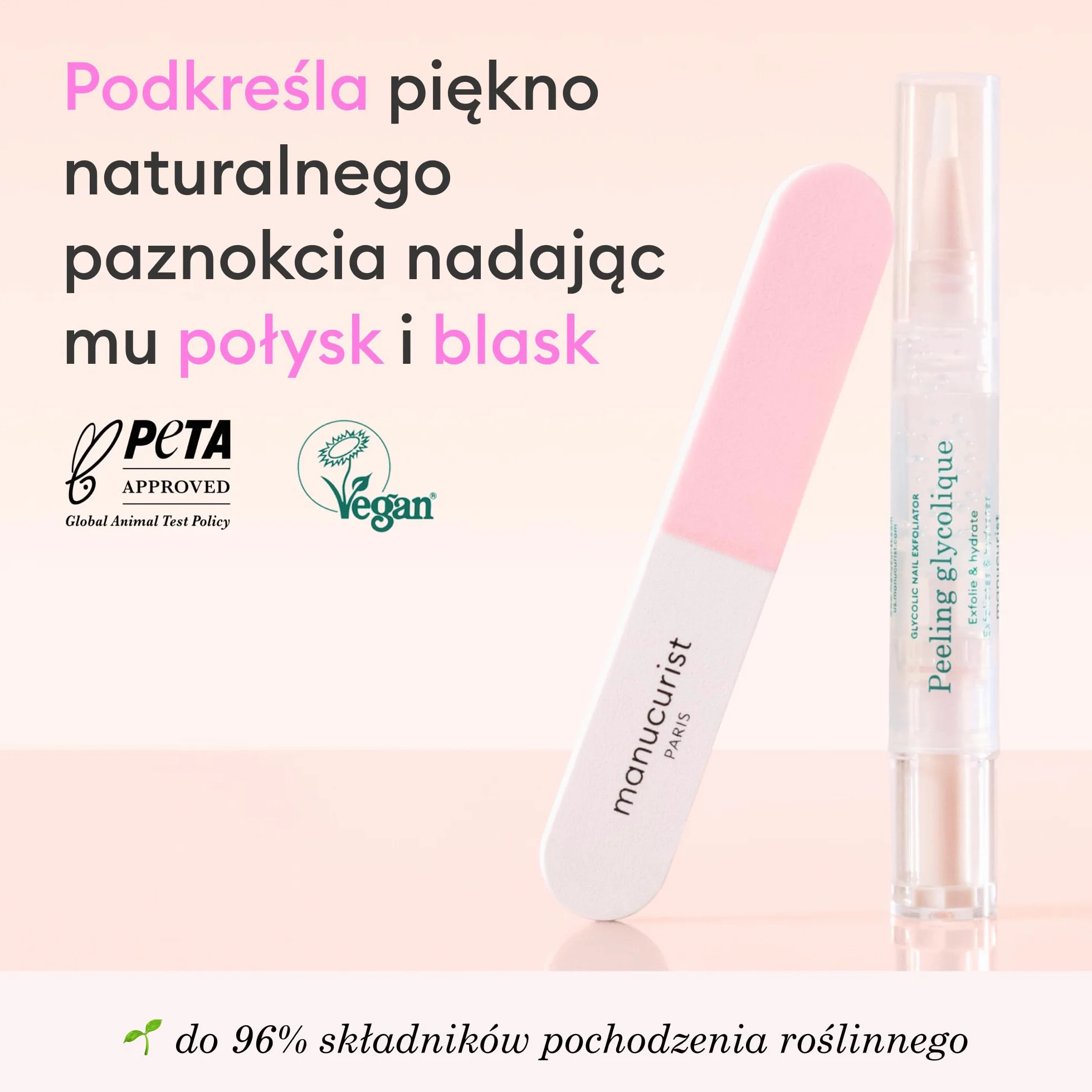 Manucurist Glossy Booster Duo – Pielęgnacja Paznokci Eksfoliująca z Peelingiem Glikolowym & Polerką – Zestaw Manicure dla Naturalnych Paznokci Bez Lakieru – Natychmiastowy Blask – Nail Care