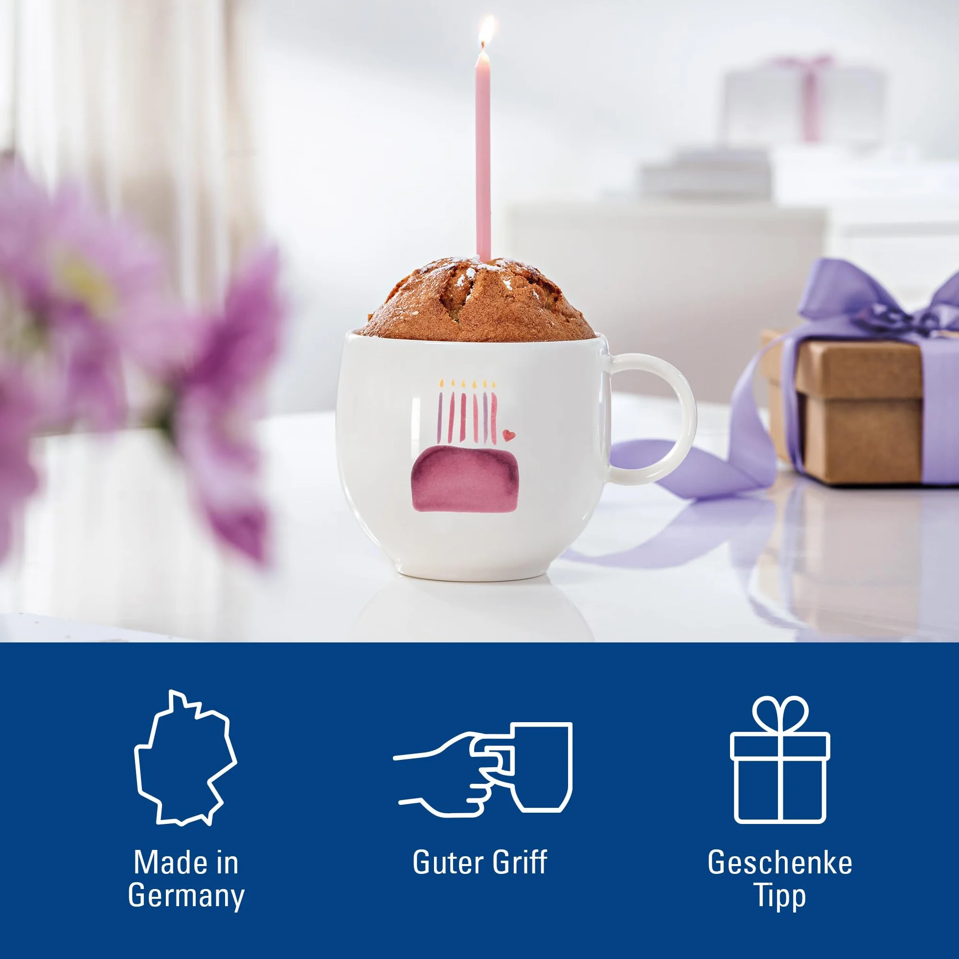 Villeroy & Boch With Love kubek z uchem Happy Birthday 12,5x9,5x8,5 cm porcelana Premium 290 ml