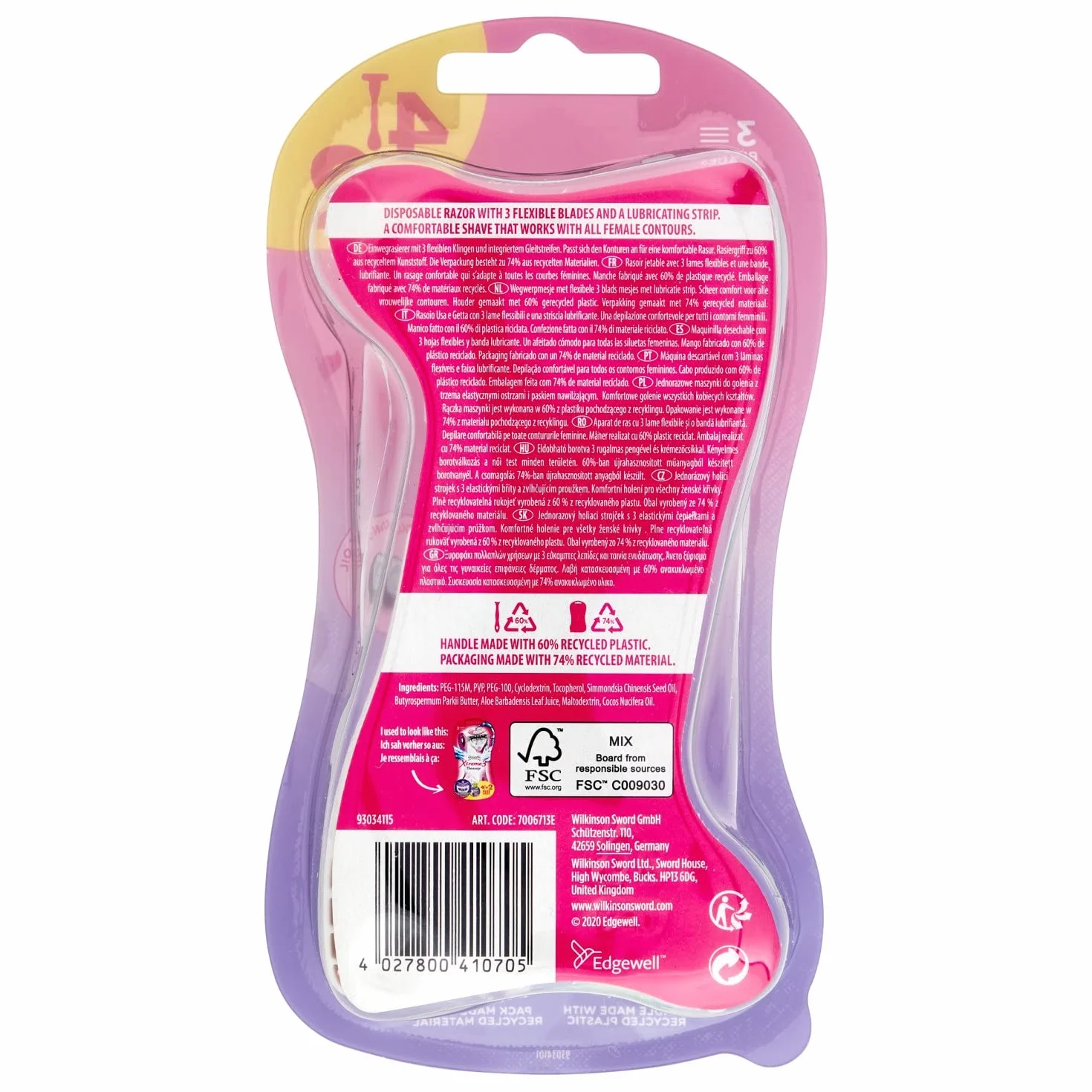 Wilkinson Sword 70027130 Jednorazowe Golarki, 3 Ostrza (6 szt), Fioletowy/Biały