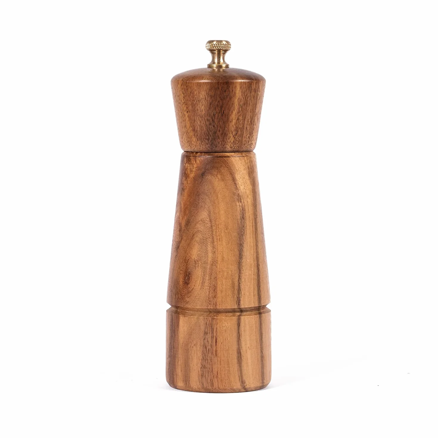 Młynek do pieprzu DeroTeno, regulowany mechanizm ze stali nierdzewnej do mielenia pieprzu, drewno akacji, wysokość 16,5 cm, średnica dolnej części: 5 cm (podstawka NIE wchodzi w skład zestawu)