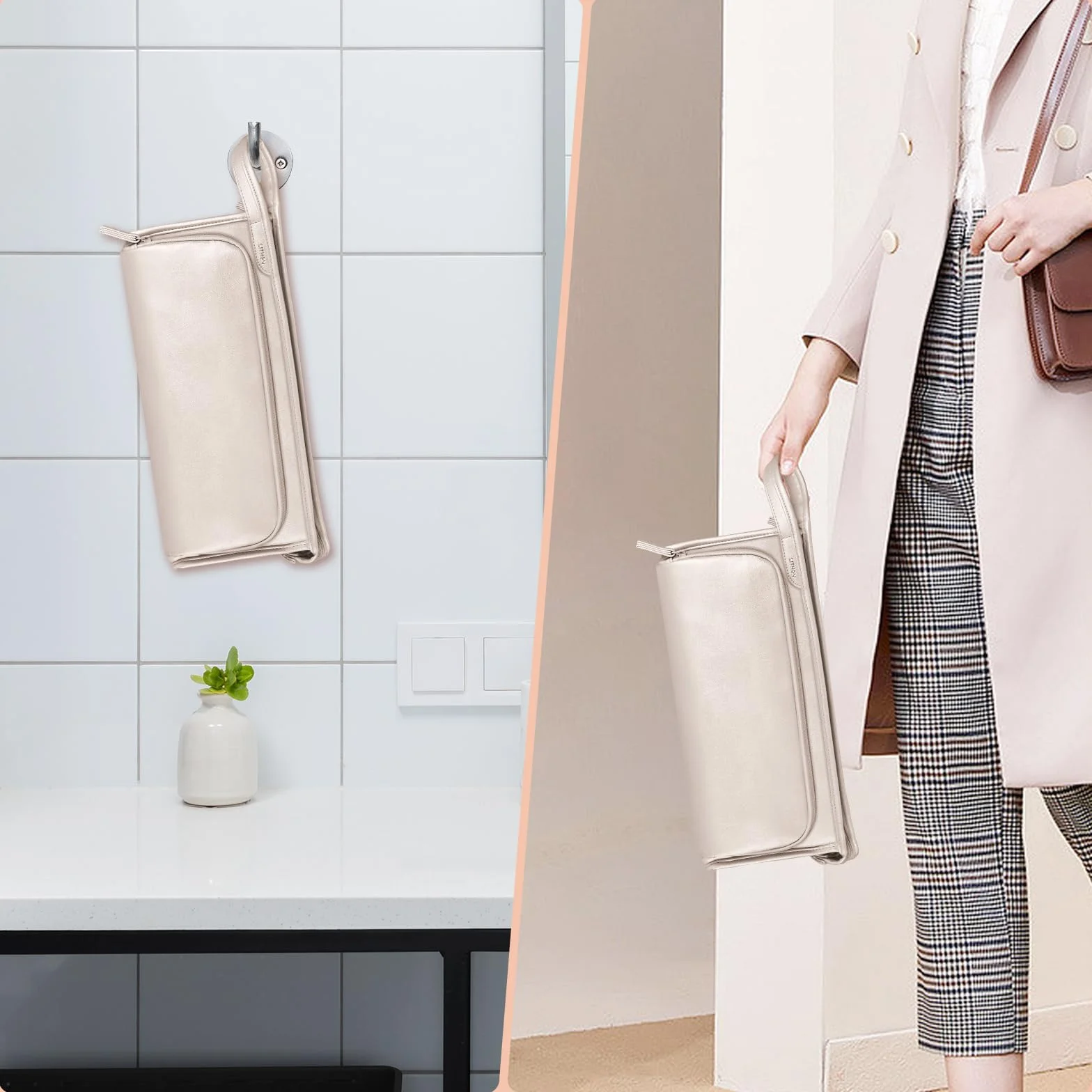 SITHON Torba Podróżna do Dyson Airwrap Styler/Shark Flexstyle Speedstyle, Wodoodporna Skórzana PU, Z Kieszenią, Na Suszarkę Dyson Supersonic, Szampański