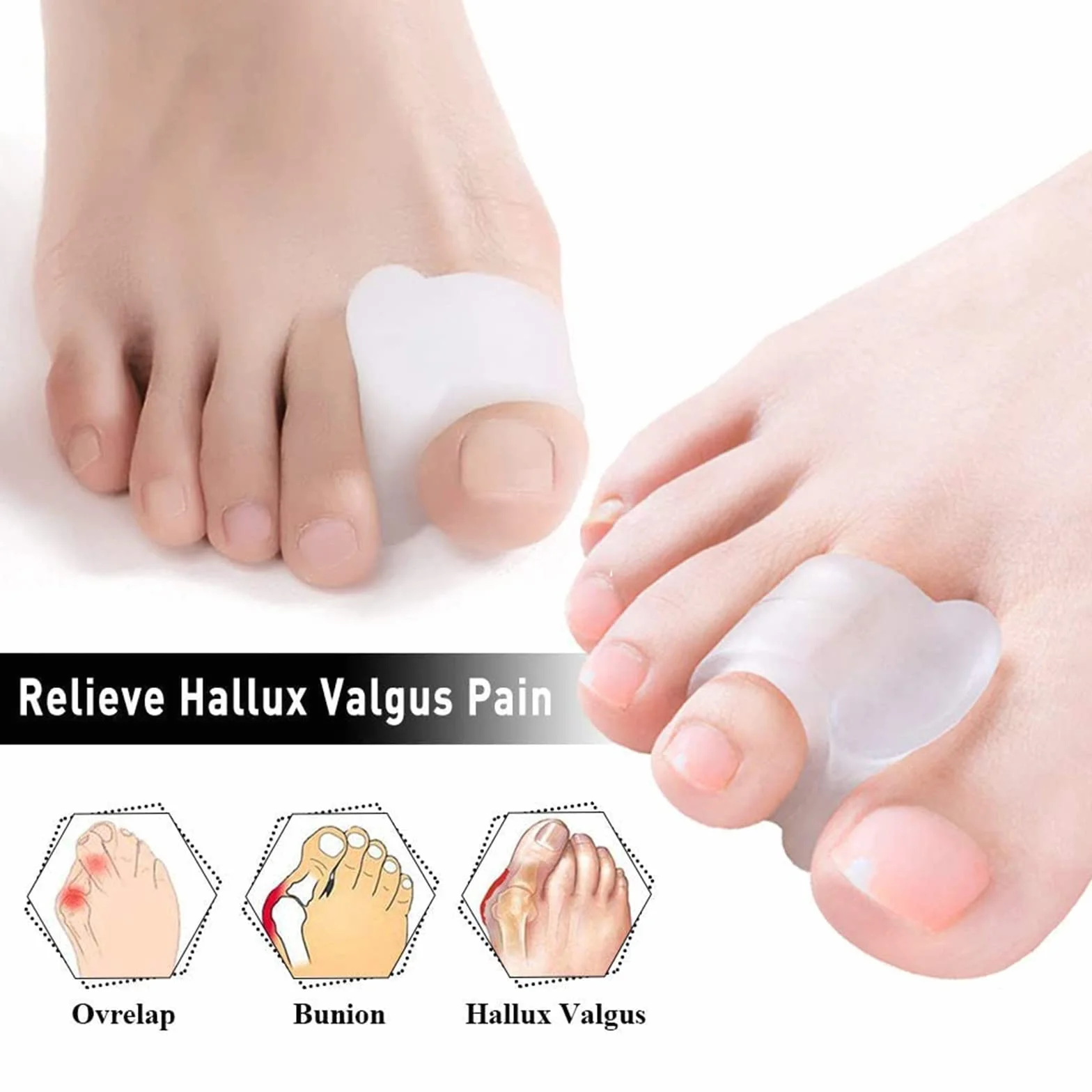 Silikonowe separatory palców do palucha koślawego i palców młotkowatych, korekta hallux valgus, 8 sztuk