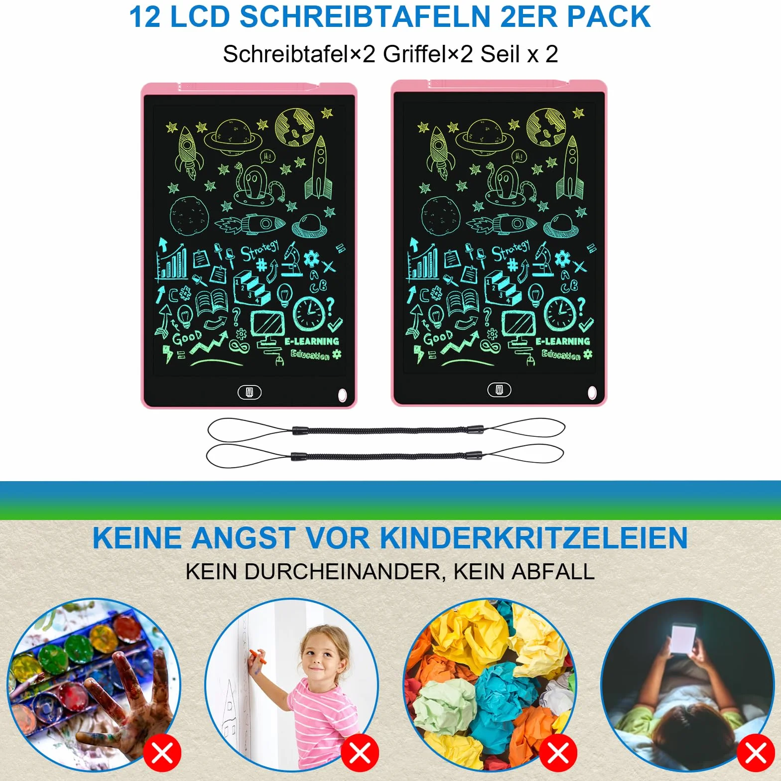 12 cali Kolorowy LCD Writing Board, Electight Drawing Board z Lock & Erase Function, Eye Protection Scribble Pad, Zabawki i Prezenty dla Dzieci i Dorosłych w Domu, Szkole, 2 Pack Różowy
