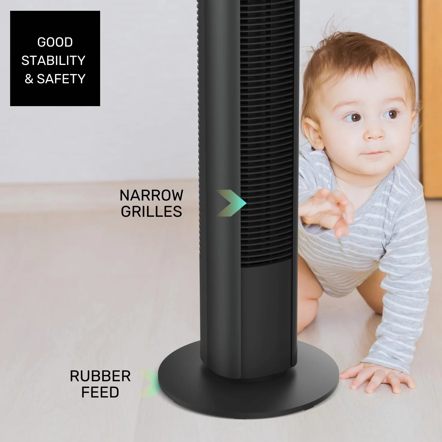 TAURUS New Babel Digital wentylator wieżowy, 50 W, pilot zdalnego sterowania, 3 tryby, 4 prędkości, timer 9h, funkcja oscylacji, cyfrowy ekran dotykowy, uchwyt do przenoszenia