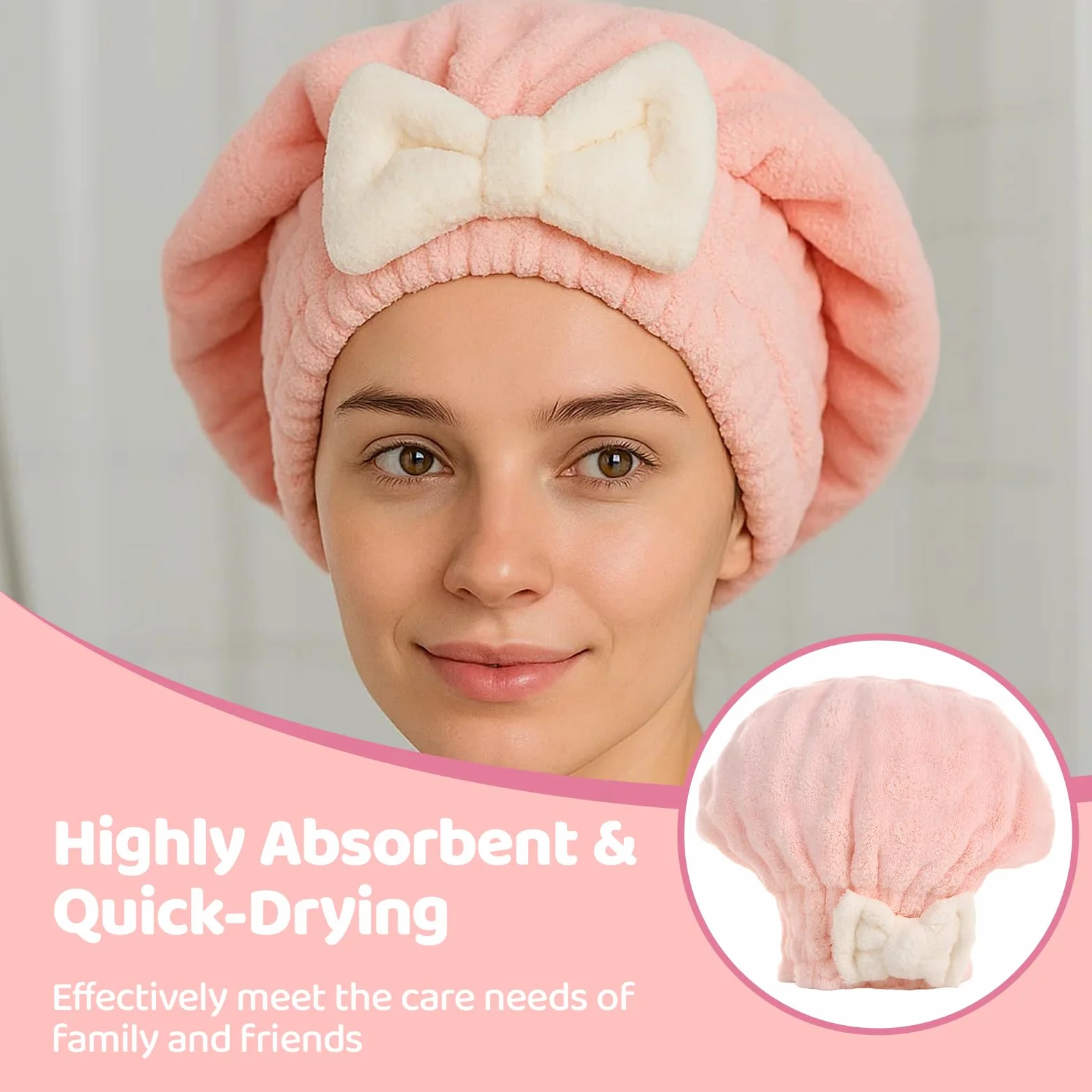 Ręcznik do włosów z mikrofibry, bardzo miękki i bardzo chłonny turban do włosów, czepek do suszenia włosów, ręcznik do włosów dla dziewcząt i kobiet, różowy