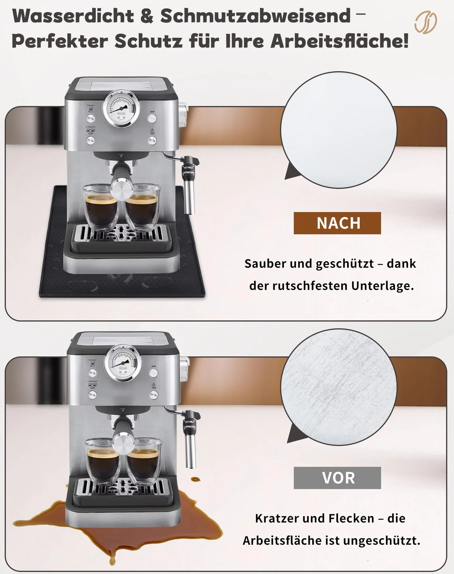 Mata silikonowa pod ekspres do kawy De Longhi Magnifica Philips LatteGo Siemens EQ6 48x30 cm czarna