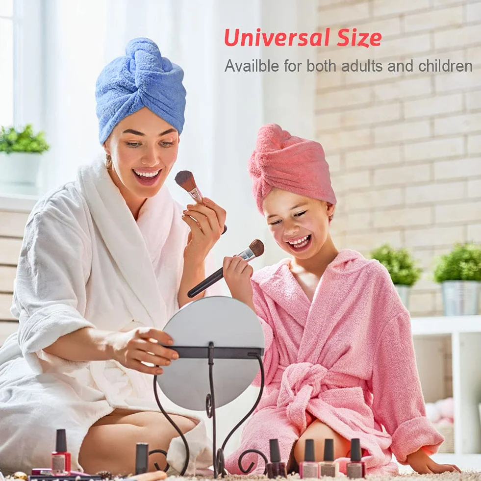 ACWOO Hair Turban Mikrofibra, 2 sztuki Turban Ręczniki Szybkoschnący ręcznik, Damski ręcznik do włosów Ręcznik na głowę Czepek pod prysznic z guzikiem, różowy/niebieski