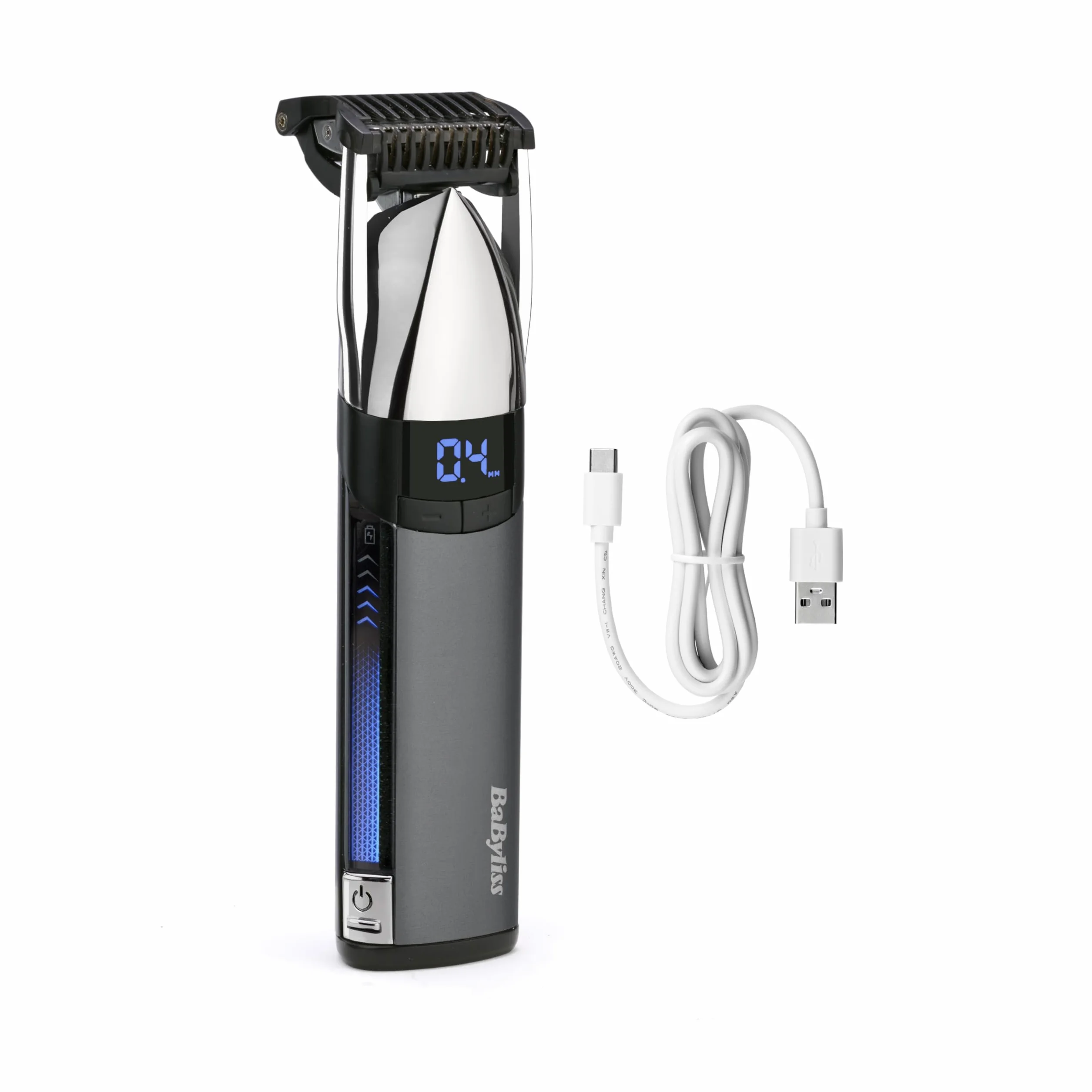 BaByliss Super‑X Trymer do Zarostu – Wodoodporny trymer do brody z japońskimi ostrzami stalowymi, regulacja motorowa (0,4–5 mm), wyświetlacz cyfrowy, bateria litowo‑jonowa, 90 minut pracy, S996E