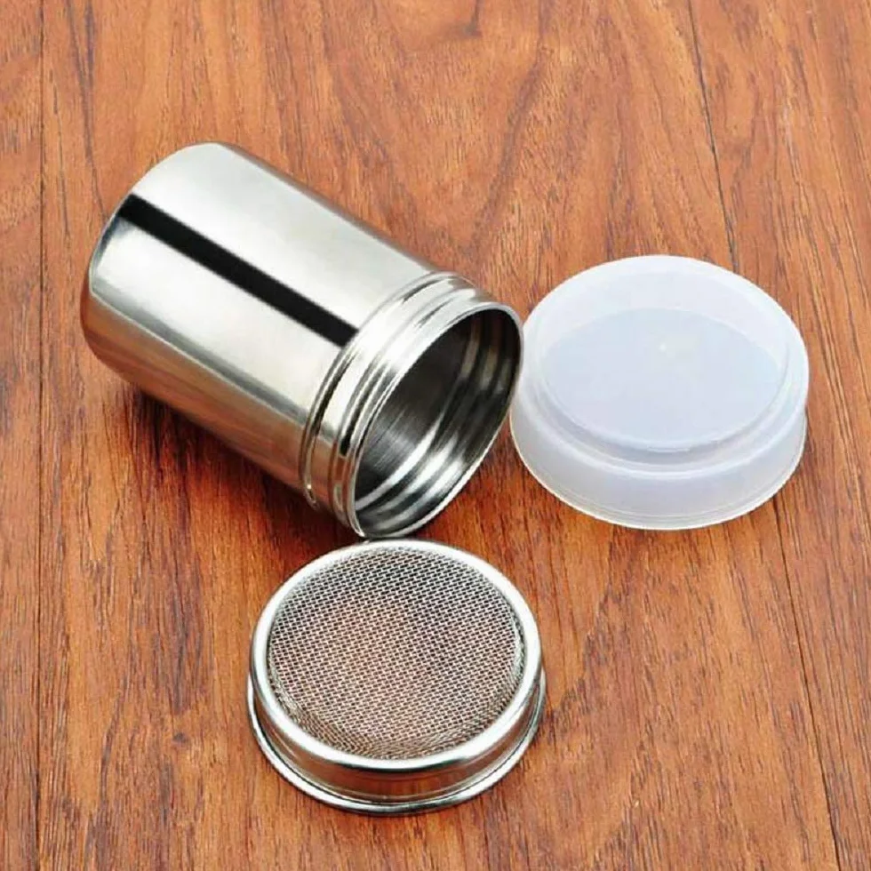Shaker do pudru ze stali nierdzewnej, 2 sztuki, szczotka do shaker, puszka do pieczenia z szablonami 16 szt.