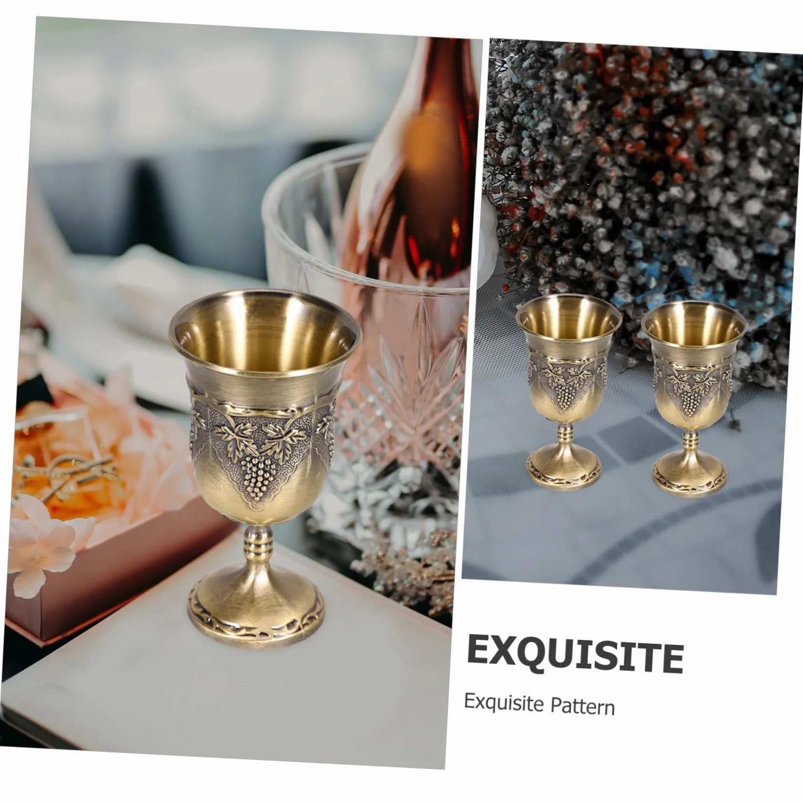 Hohopeti Metalowy Tłoczony Kielich Do Wina z Wzorem Winogron Stabilny i Elegancki Kubek Do Chińskich i Prezentów Vintage Style Wine Supplies Cup