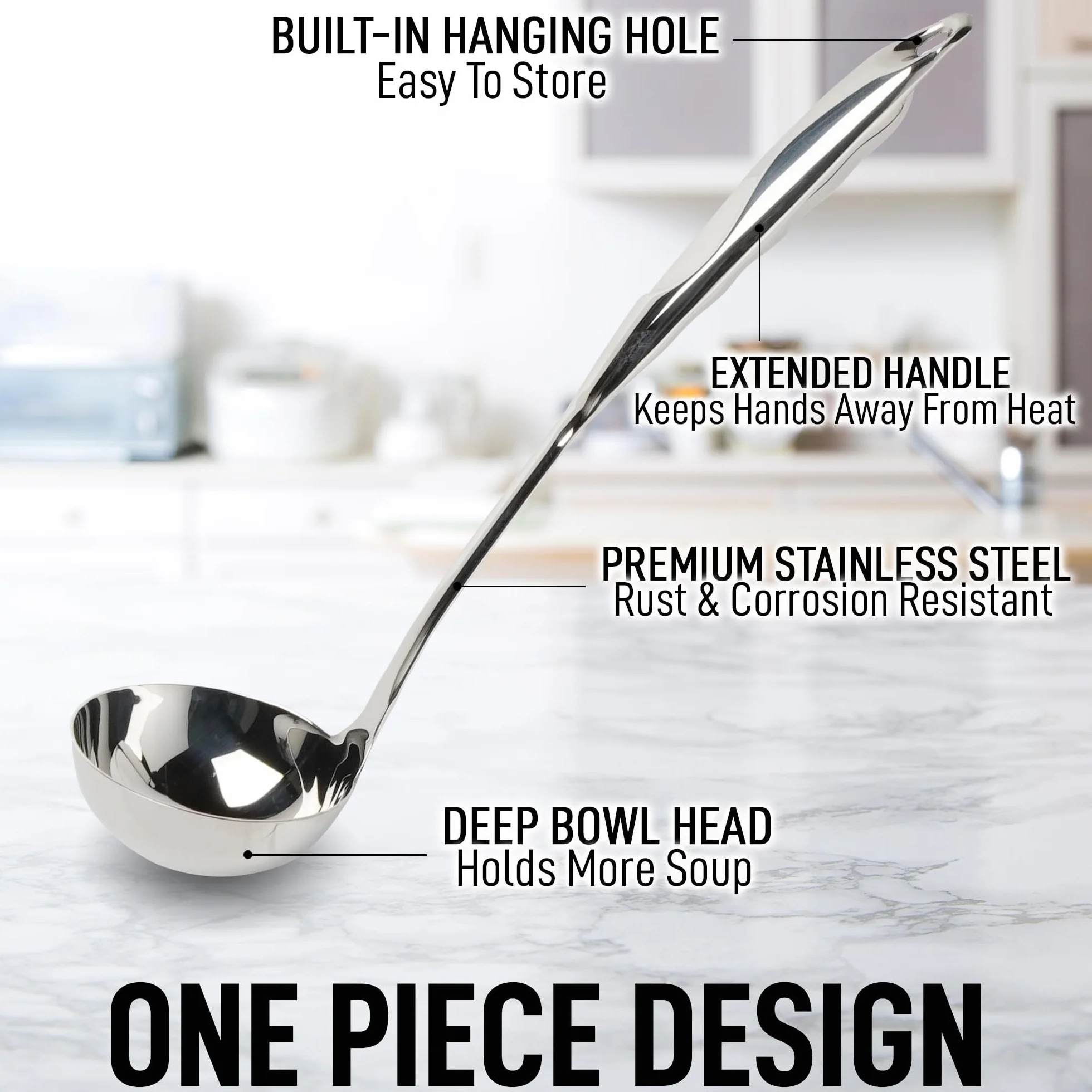 Zulay Chochla premium ze stali nierdzewnej 30 cm z ergonomicznym uchwytem, chochla do zupy z długim uchwytem i dużą pojemnością miski, idealna do mieszania, serwowania zup i nie tylko, wytrzymała
