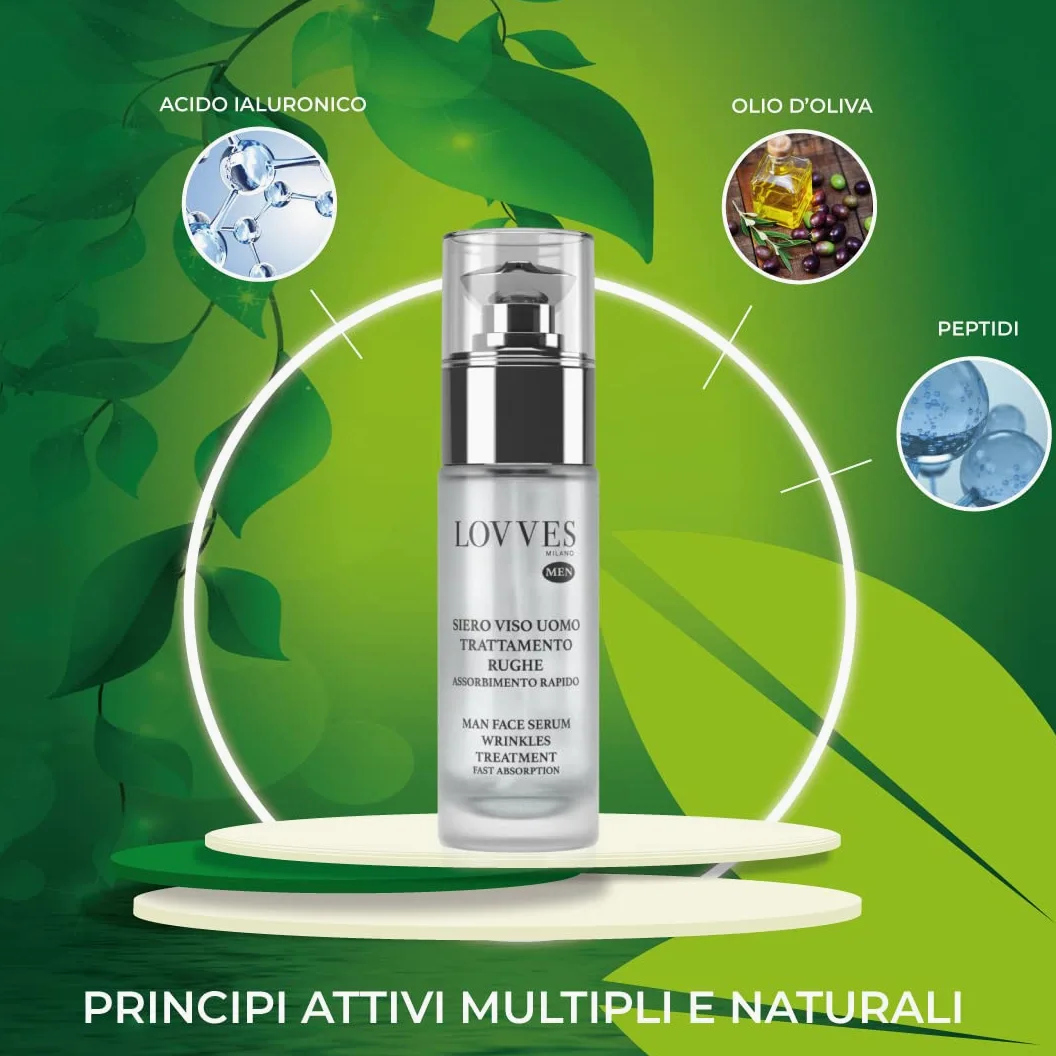 LOVVES Męskie serum do twarzy przeciwzmarszczkowe, wysokie naturalne kosmetyki, stymuluje produkcję kolagenu, wygładzający, do codziennego leczenia twarzy i konturu oczu, 30ml szklanej butelki.