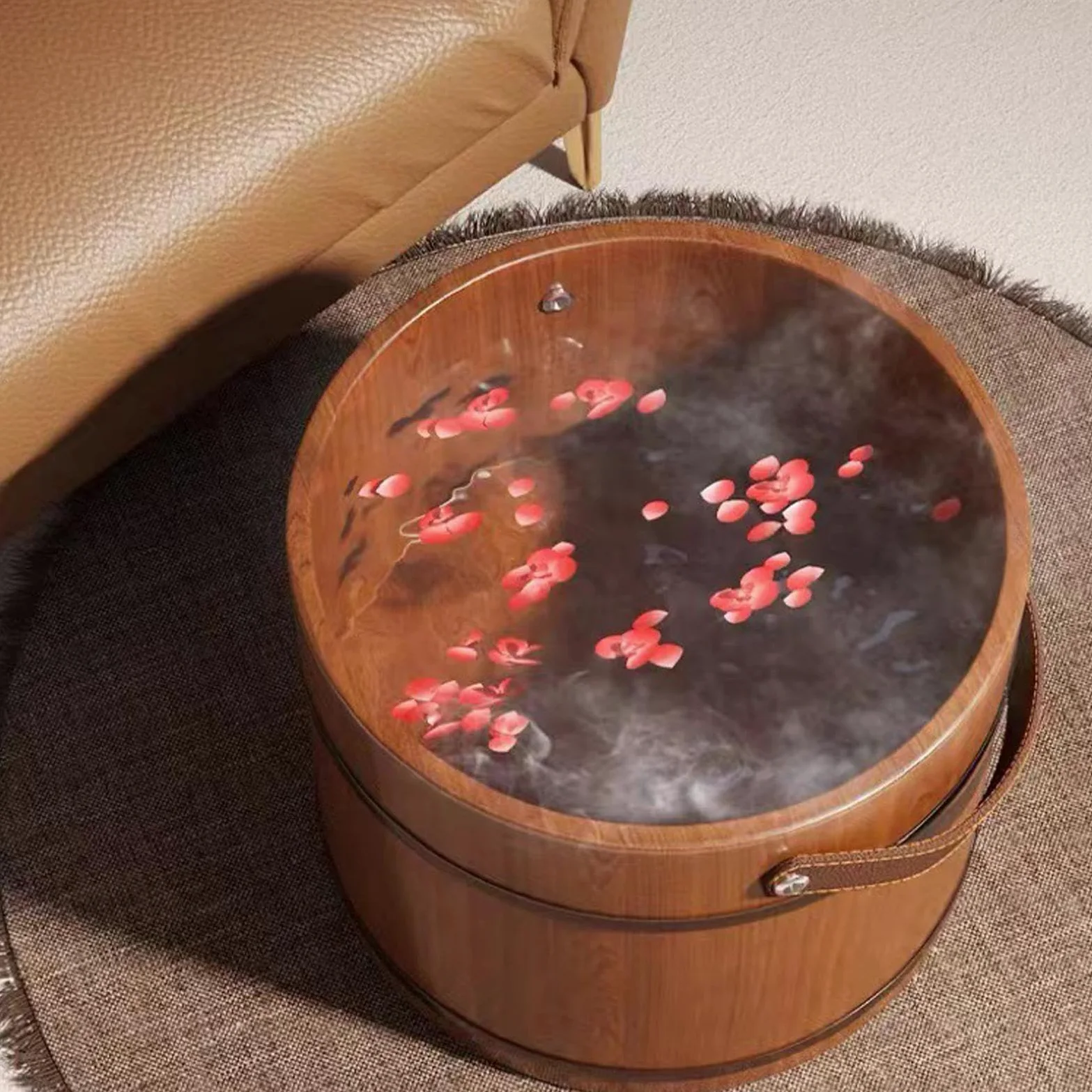 Wanna do spa, integracja wałka do masażu, 25 x 31 cm, drewniane wiadro do kąpieli stóp, wanna do kąpieli stóp, łatwa do czyszczenia i konserwacji, dla starszych mężczyzn kobiet sauna relaks