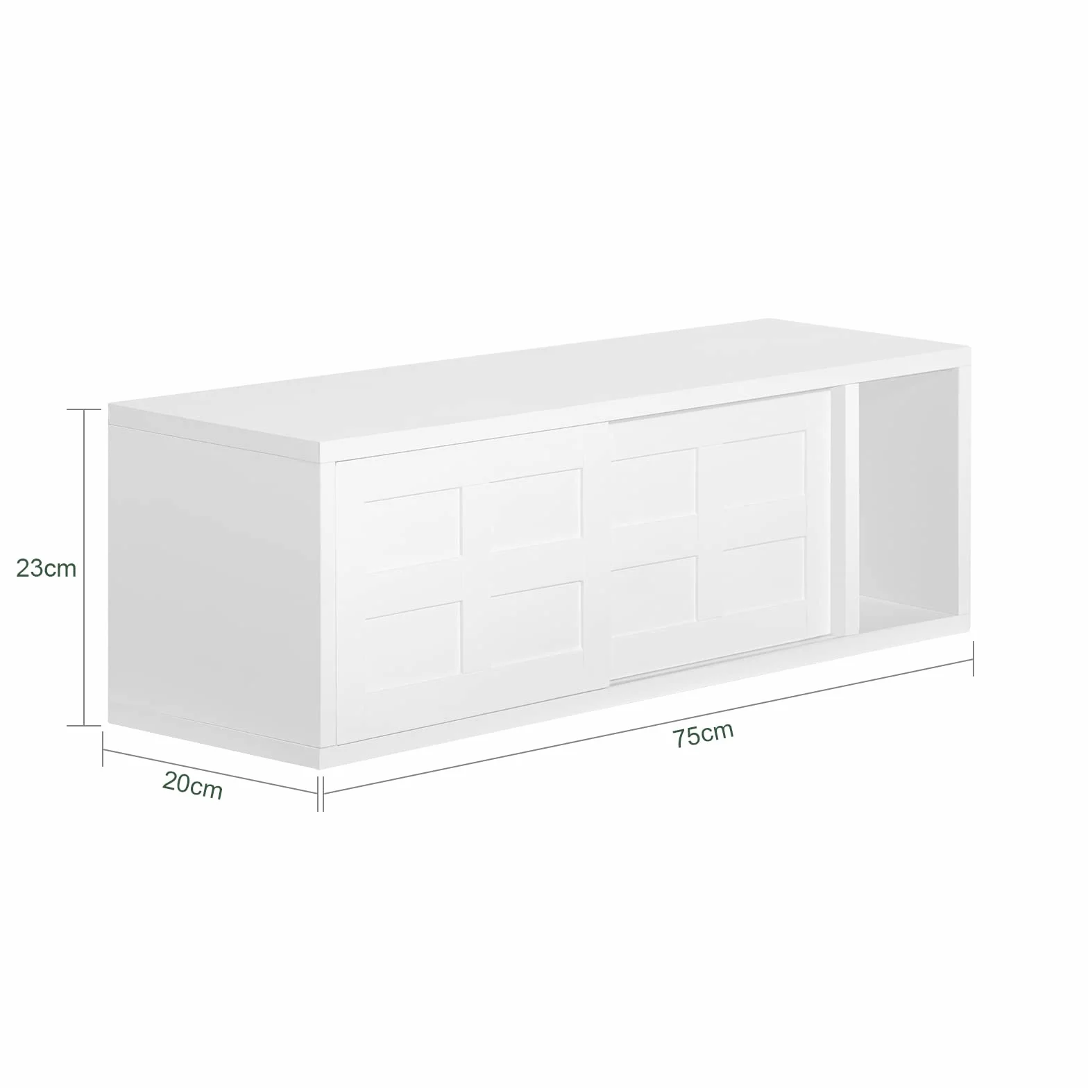 SoBuy Biała szafka do przechowywania montowana na ścianie z drzwiami przesuwnymi i otwartą półką 75 x 20 x 23 cm FHK18-W